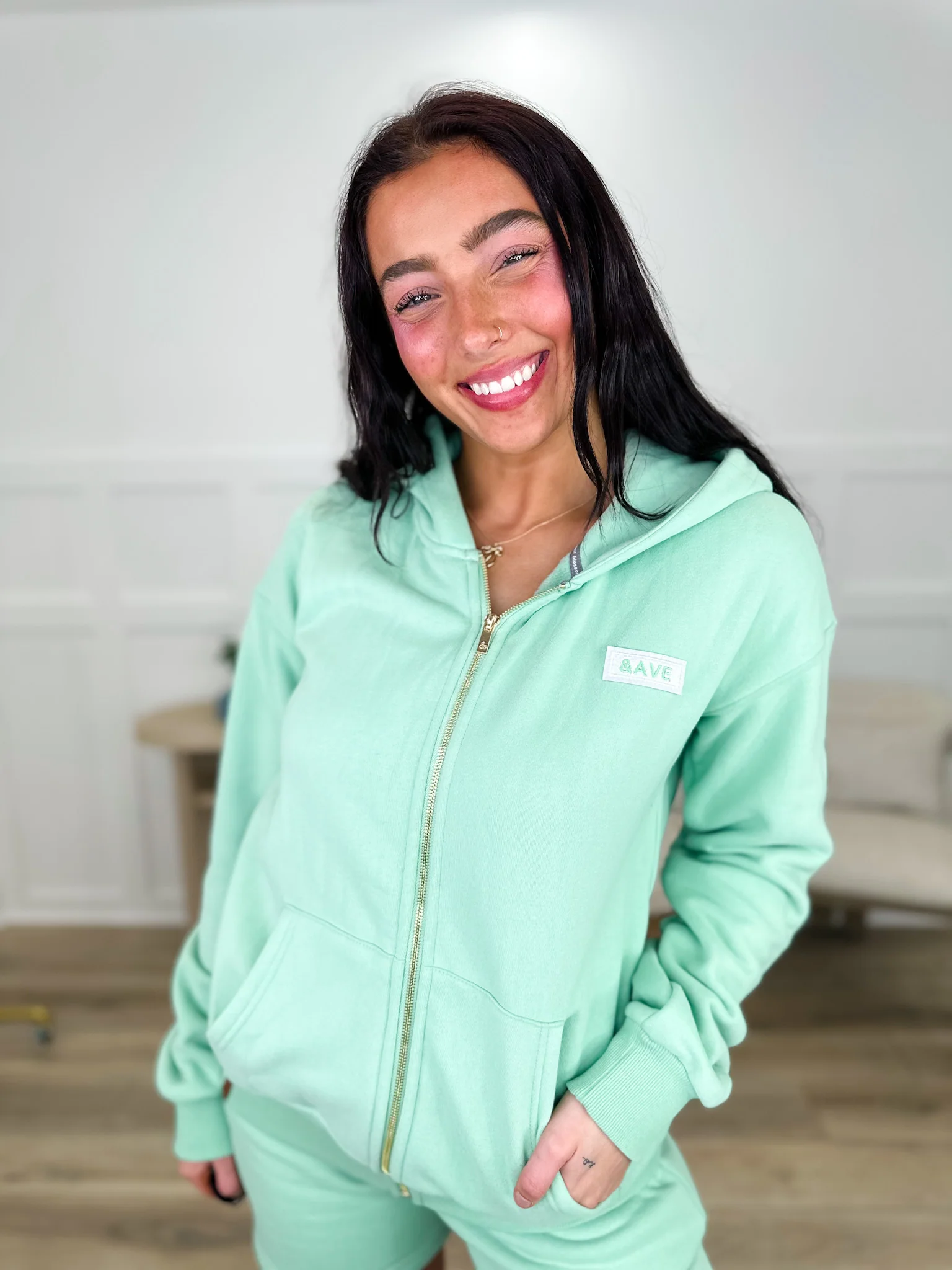 All in My Head Cotton Blend Long Sleeve Green Avery Mae Full Zip Hoodie Sweatshirt - Image 2