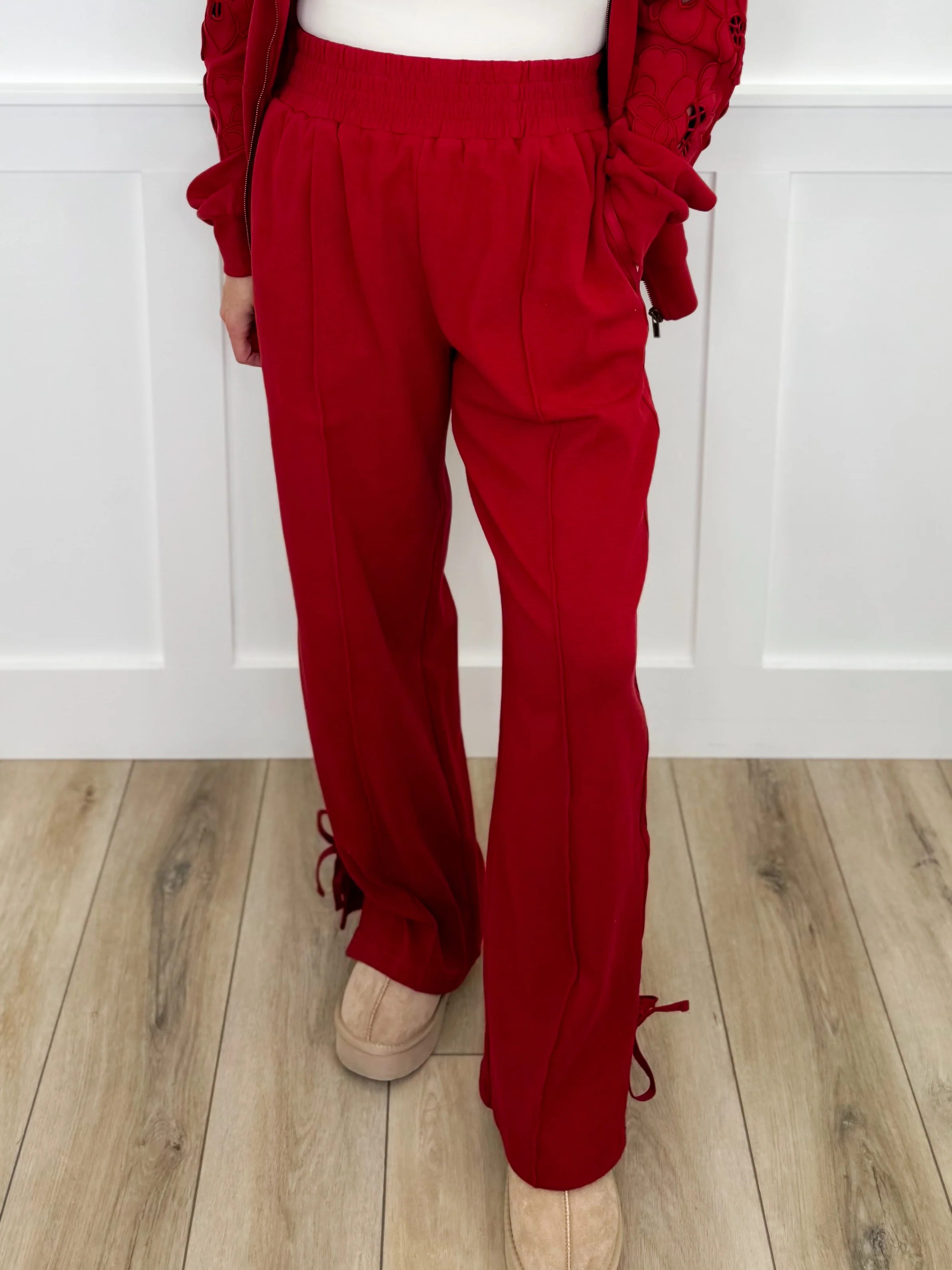 Ampersand Avenue Just Being Me High-Rise Cotton Blend Wide Leg Red Bottoms