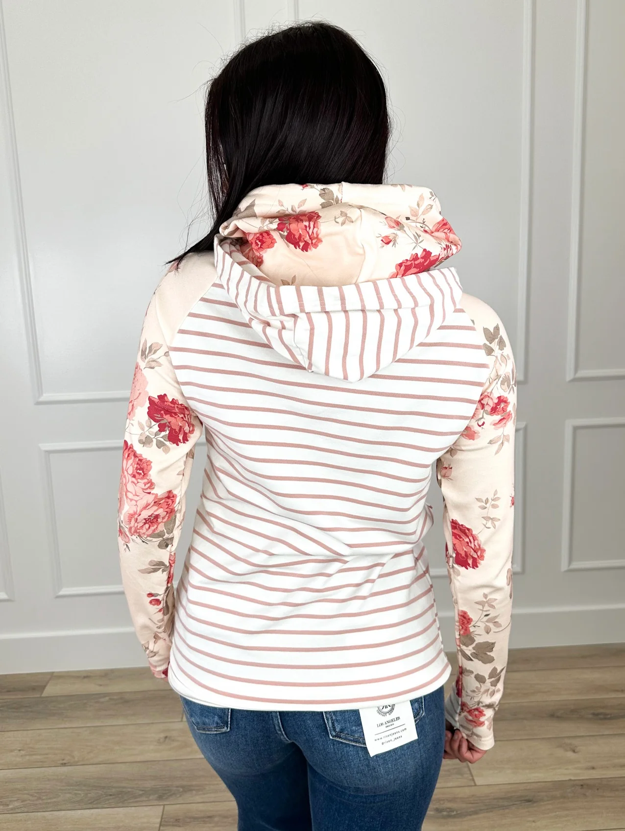Ampersand Avenue Wrapped in Bloom Cotton Blend Long Sleeve Ivory Hooded Sweatshirt - Image 2