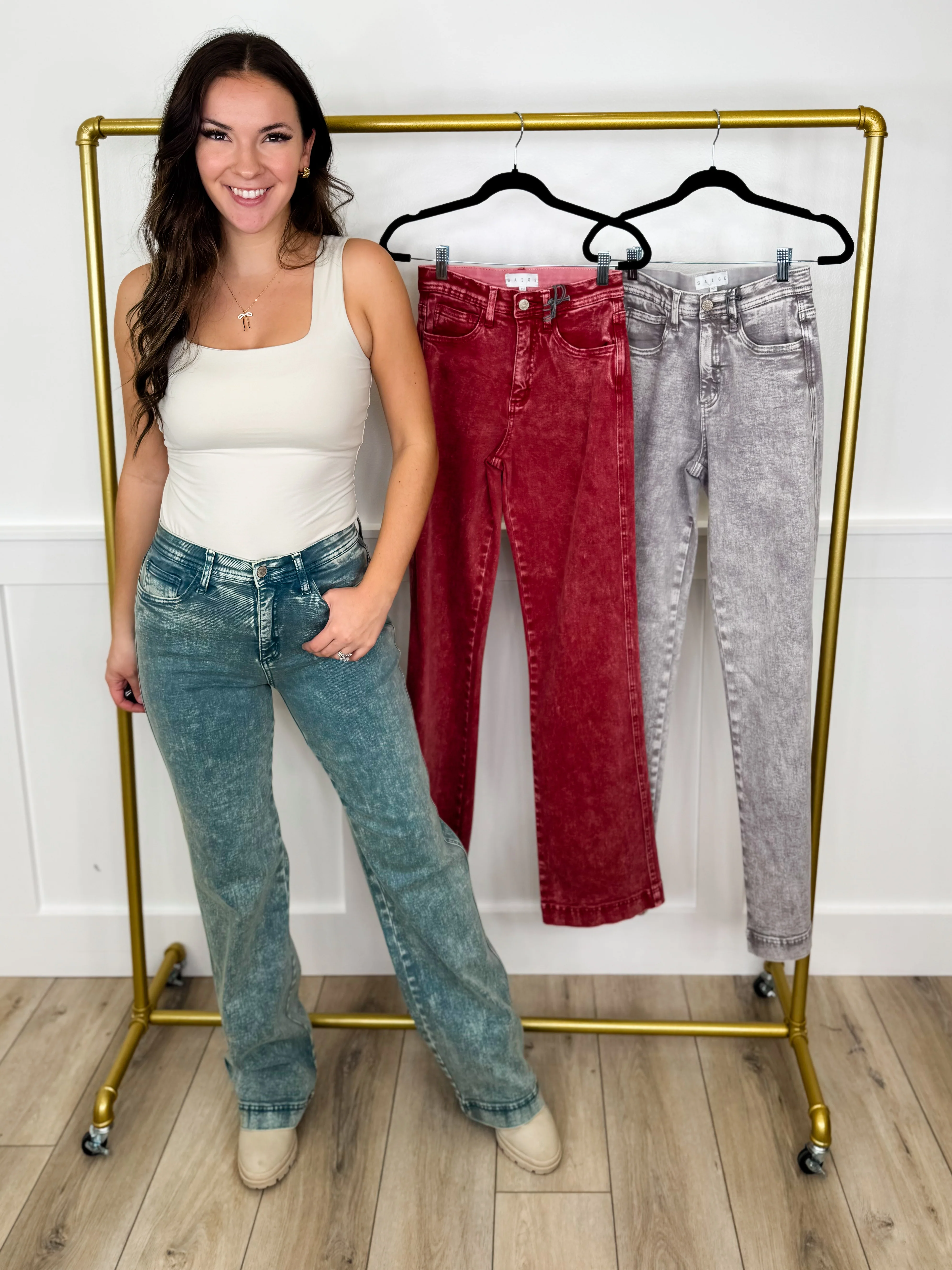 Saige Chelsea Tummy Control Straight Leg Jeans - 3 colors! - Acid Wash (Non-Distressed) - Image 5