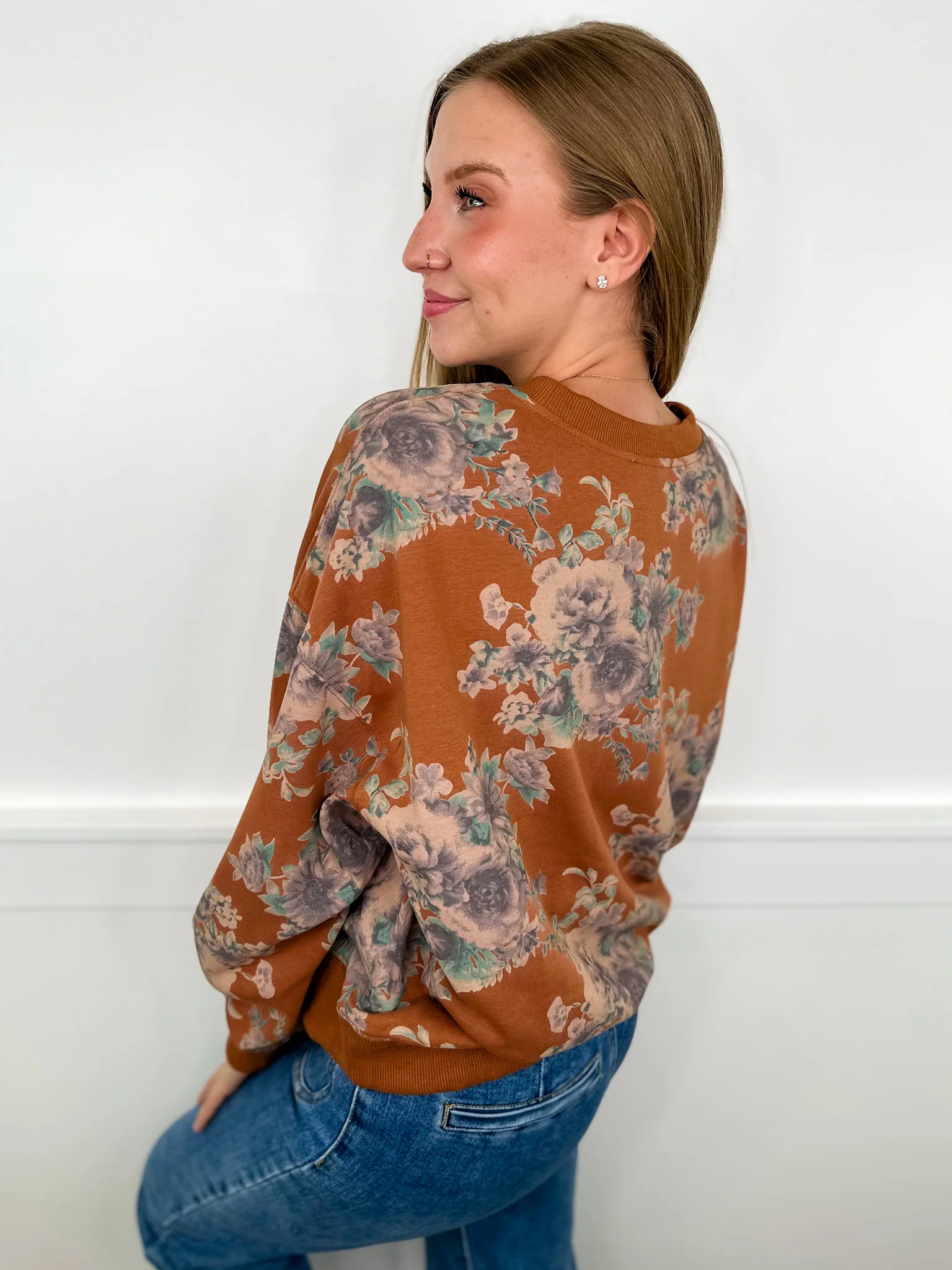 Coming Back Again Cotton Blend Long Sleeve Brown Avery Mae Mom Cropped Crewneck Sweatshirt - Image 2