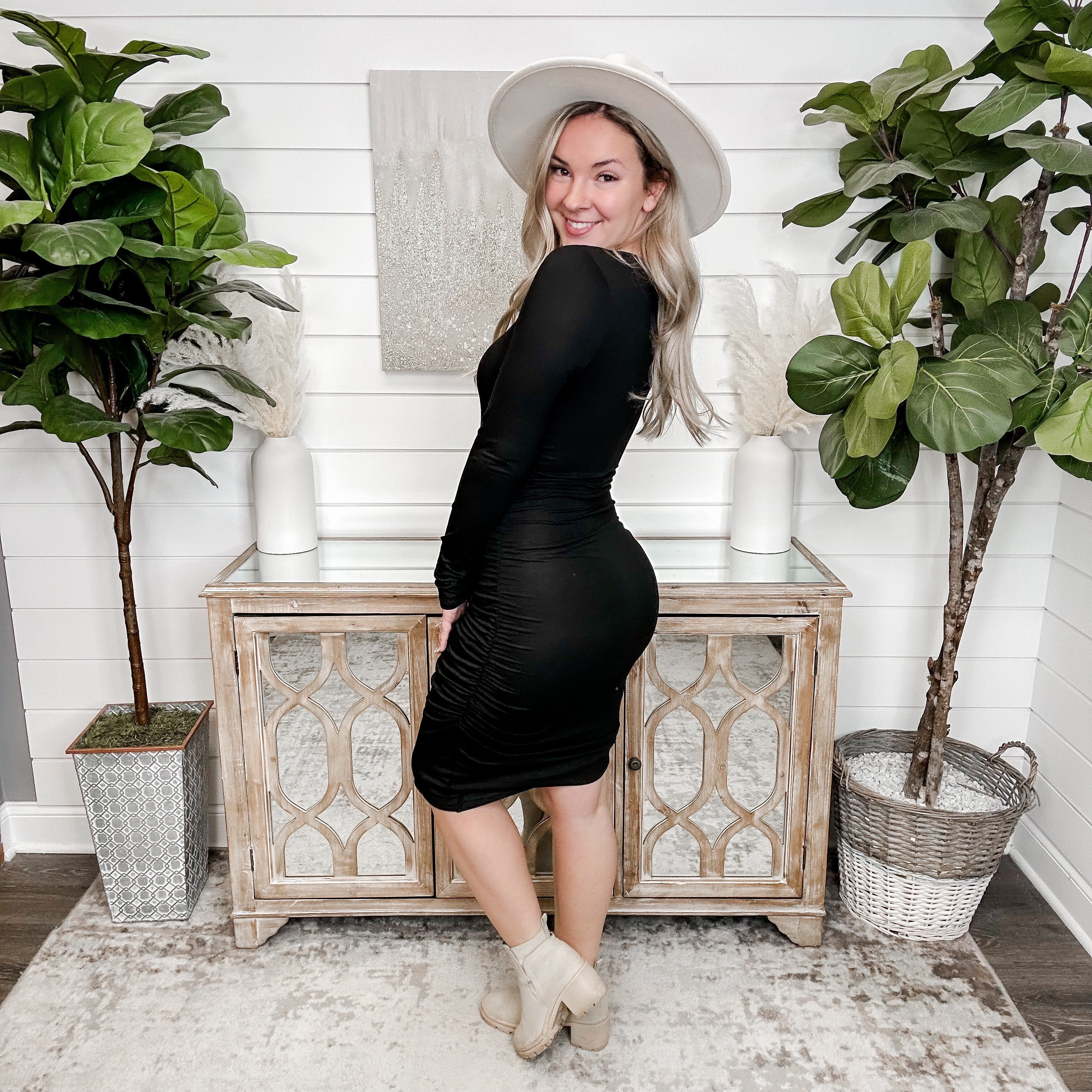 Committed to You White Birch Rayon Blend Long Sleeve Black Dress - Image 2