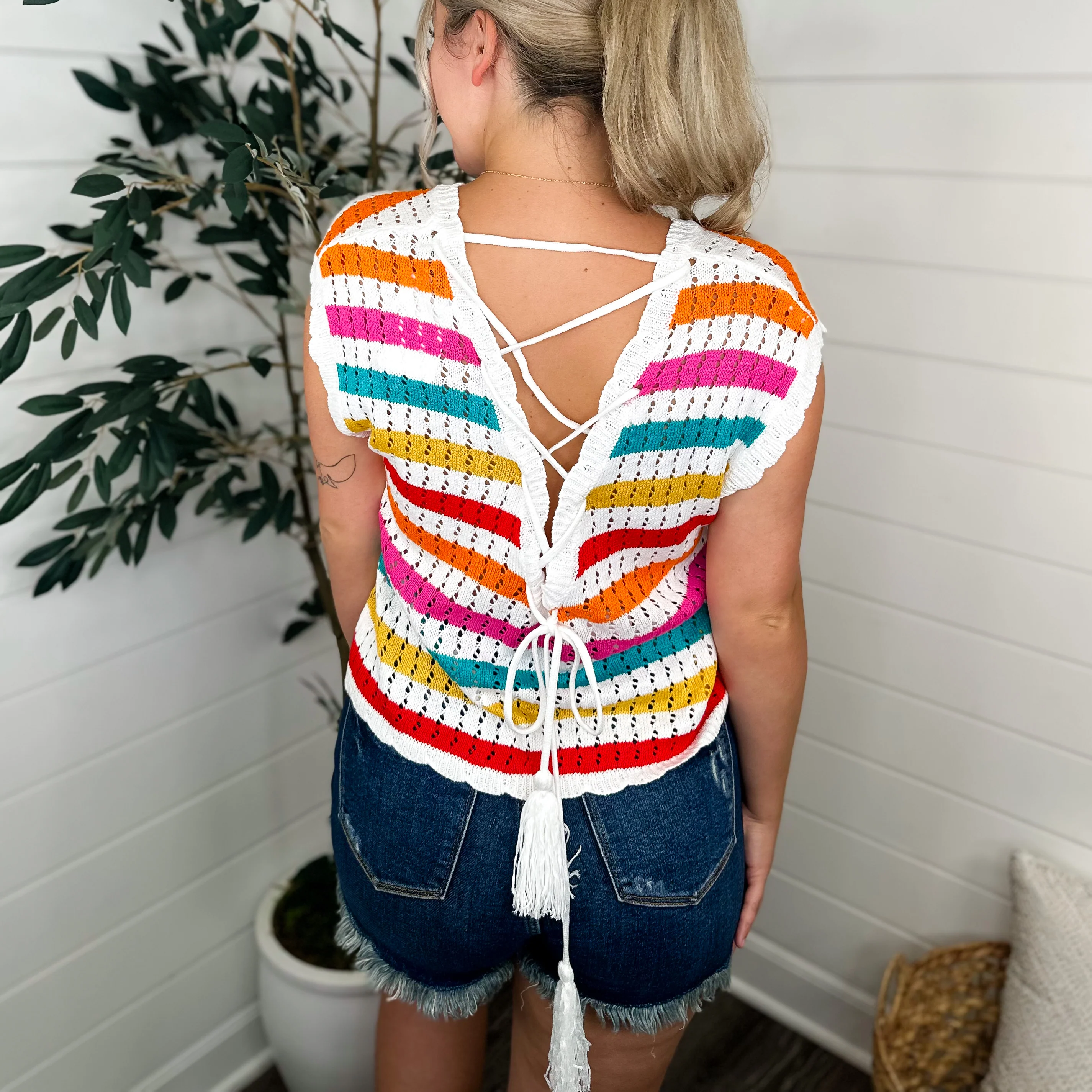Days of Wild Knit Short Sleeve Striped Avery Mae Sweater Top - Image 3
