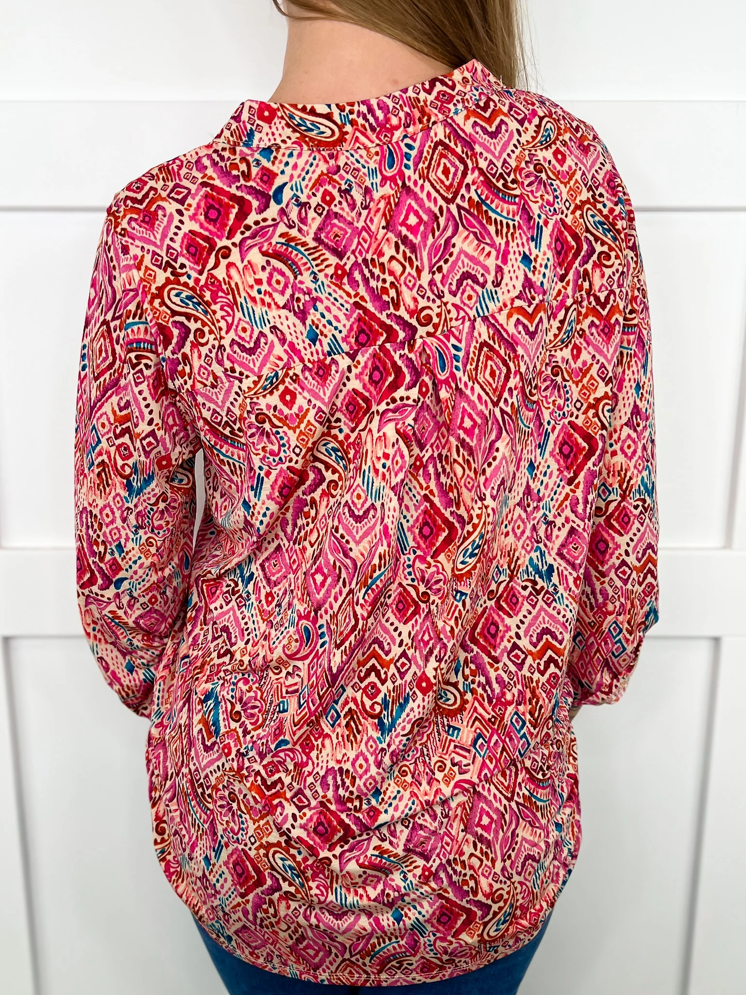 Dear Scarlett A Beautiful Mix Wrinkle-Free 3/4 Sleeve Pink Gabby Top - Image 2