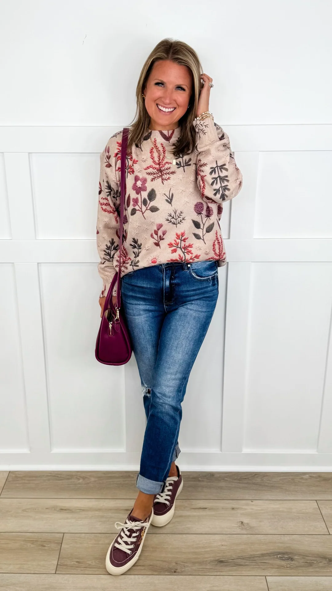 Delightful Petals Knit Long Sleeve Oat Avery Mae Sweater Top - Image 3