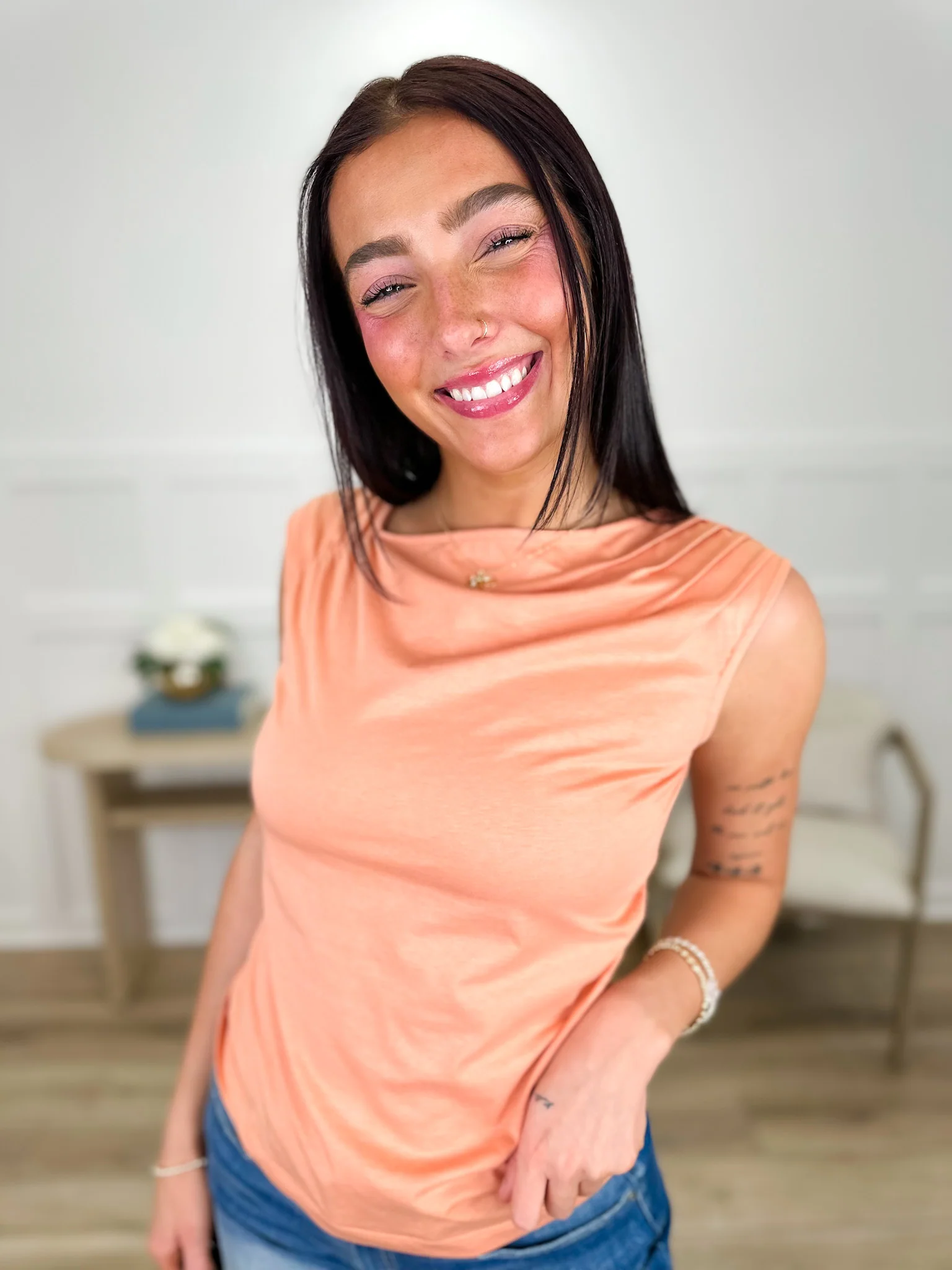 Doe & Rae I Can't Forget Rayon Blend Orange Tank Top