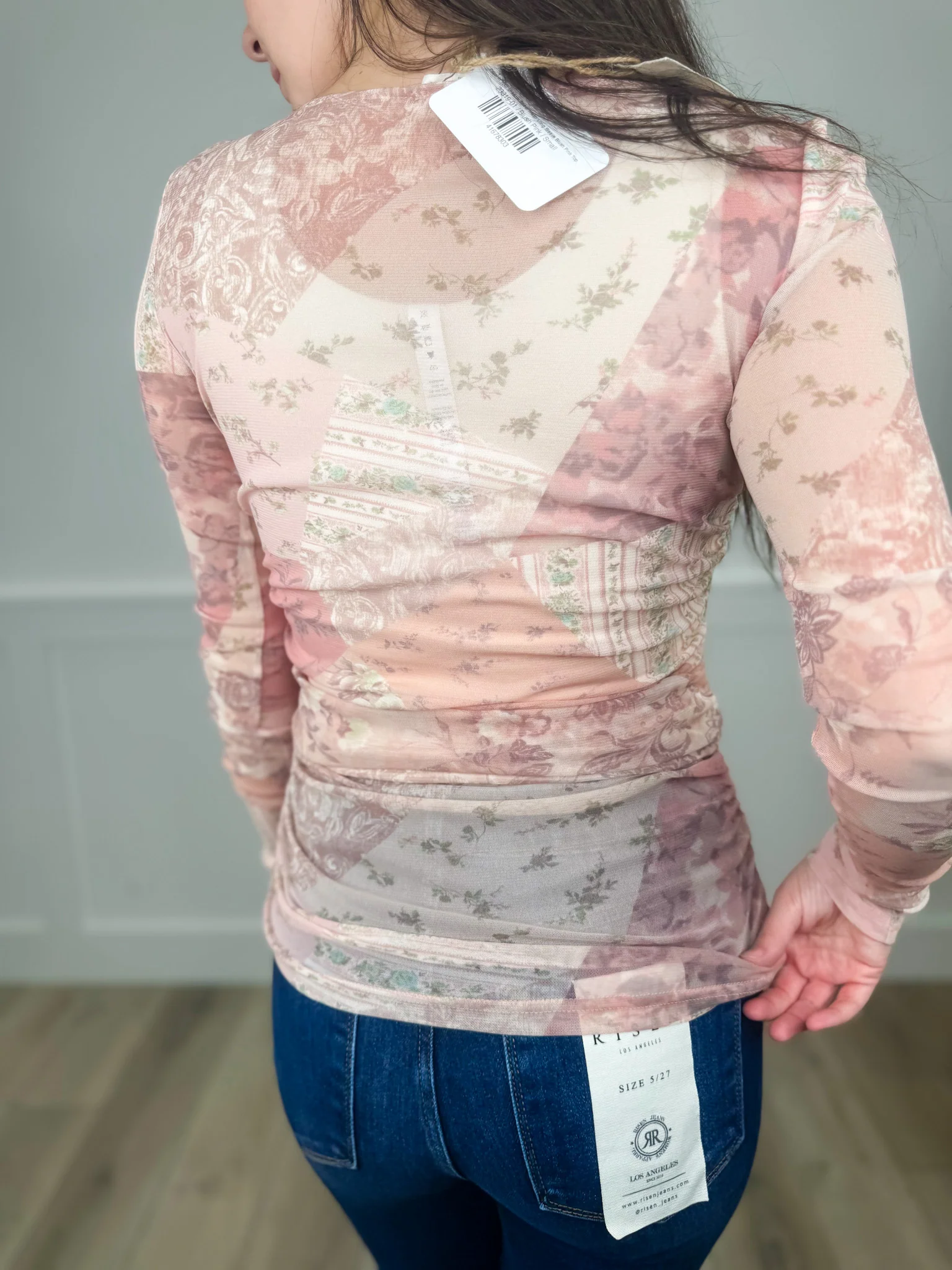Easel In Your Dreams Sheer Mesh Long Sleeve Blush Top - Image 2