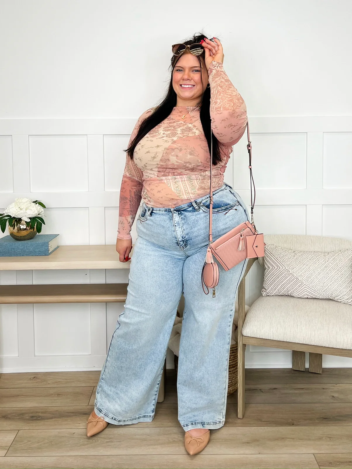Easel In Your Dreams Sheer Mesh Long Sleeve Blush Top - Image 3