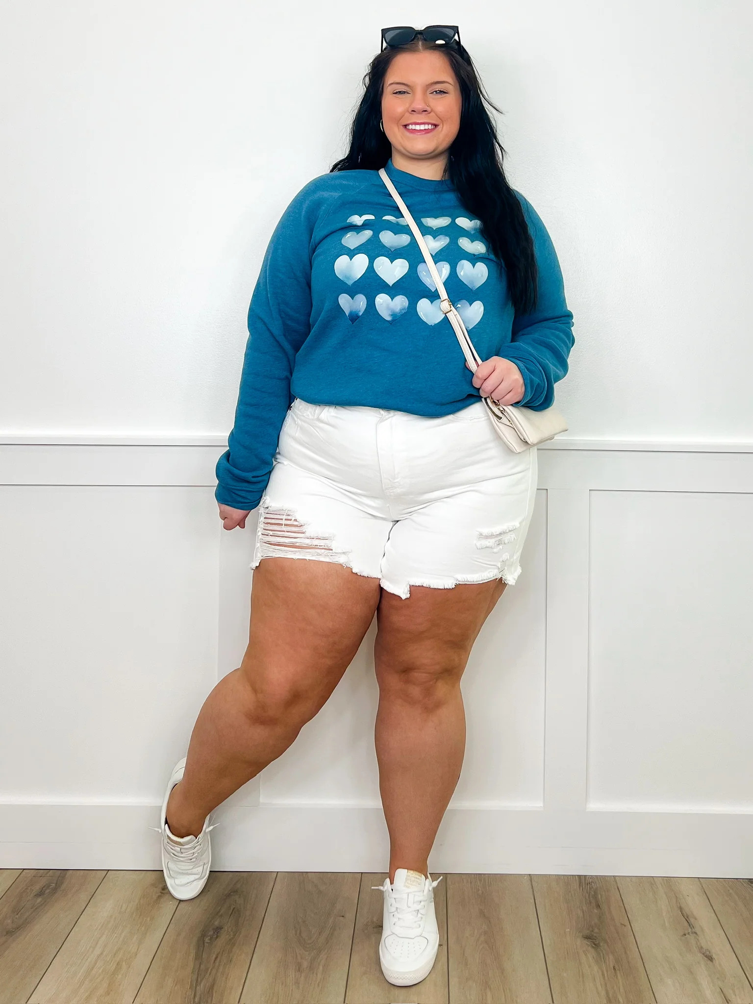 Ever After Cotton Blend Long Sleeve Blue Avery Mae Graphic Crewneck Sweatshirt (Bella+Canvas) - Image 3