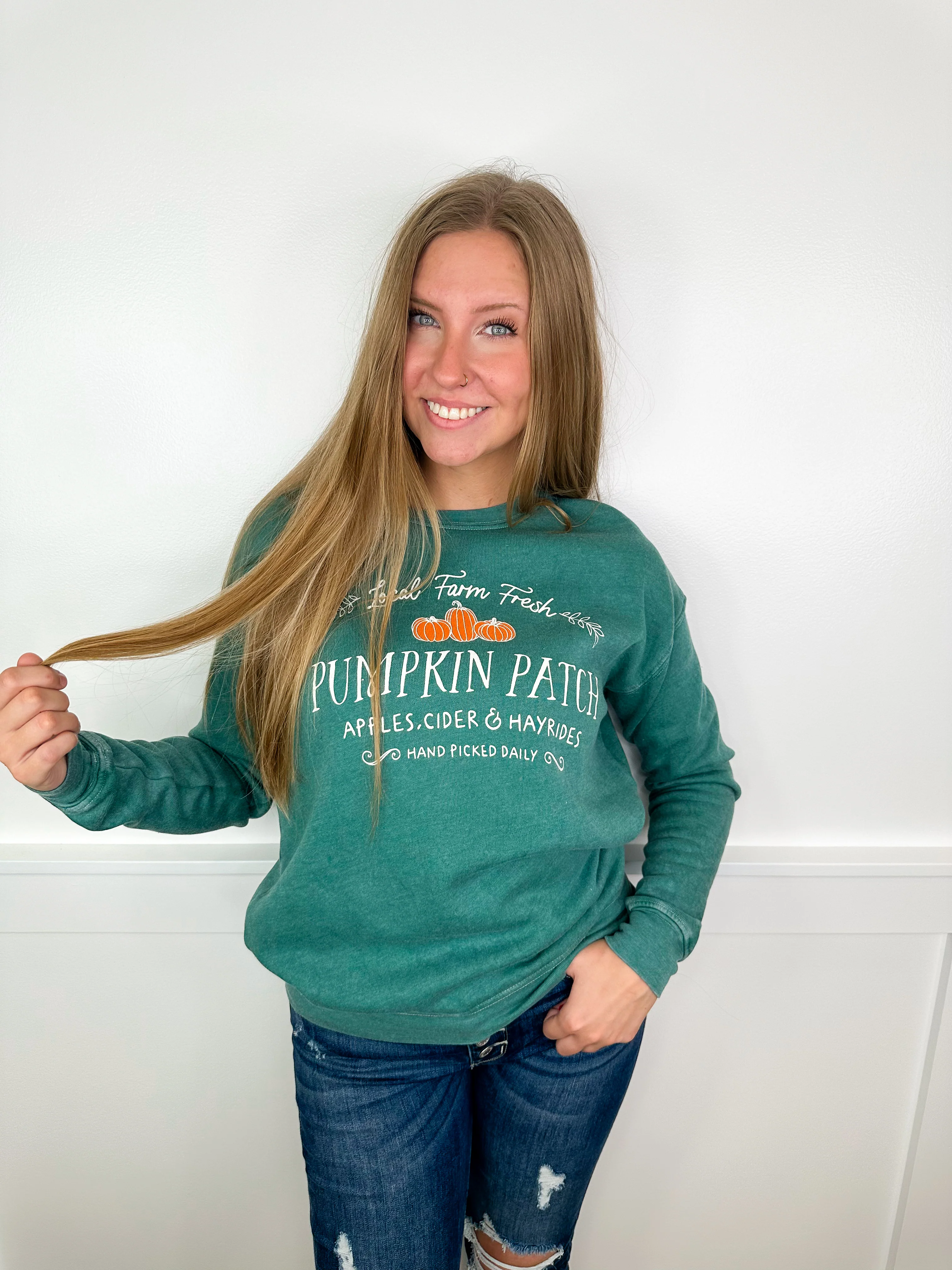 Farm Fresh Pumpkins Cotton Blend Long Sleeve Avery Mae Graphic Crewneck Sweatshirt - 3 colors! - Image 5