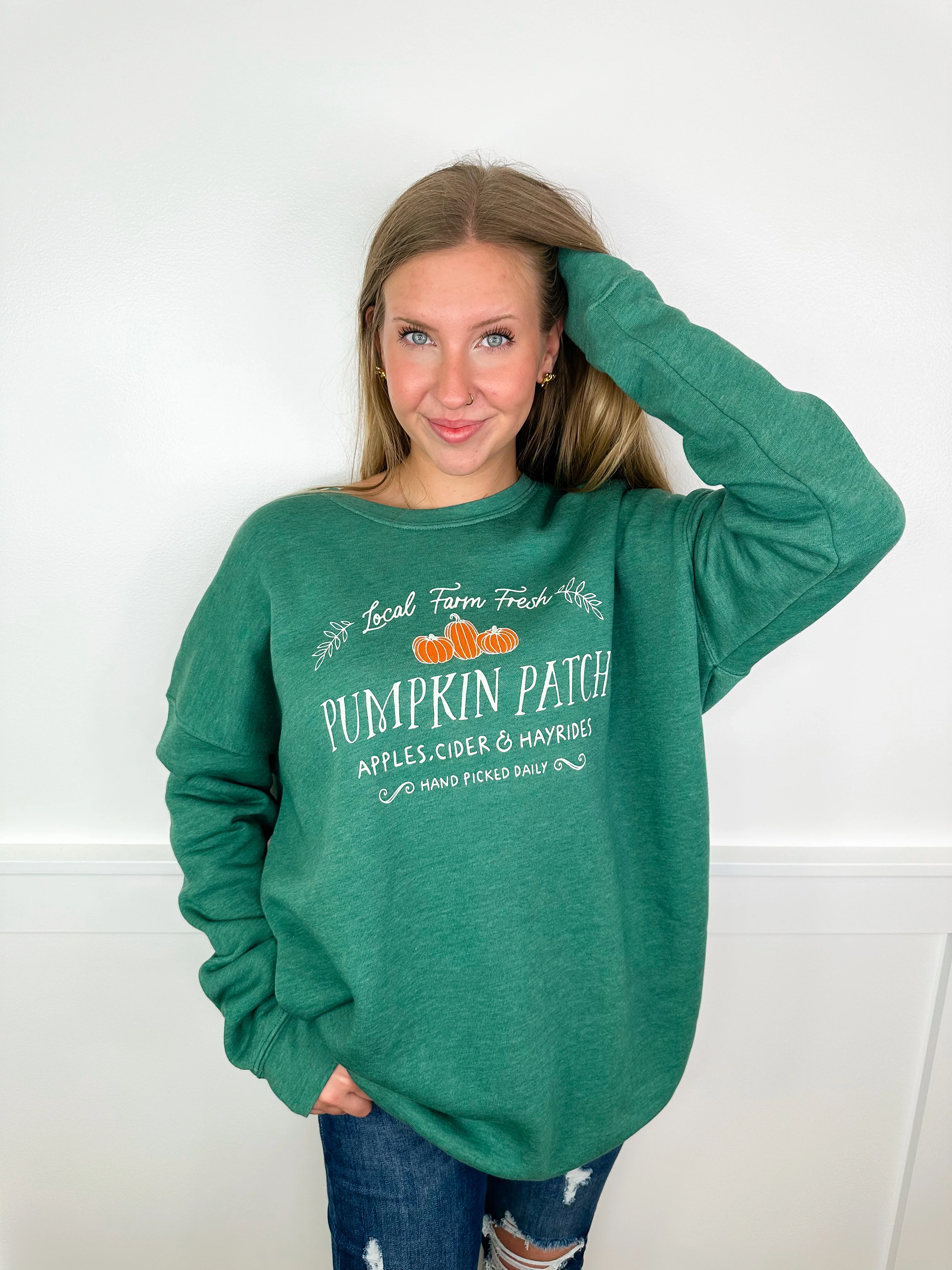 Farm Fresh Pumpkins Cotton Blend Long Sleeve Avery Mae Graphic Crewneck Sweatshirt - 3 colors! - Image 6