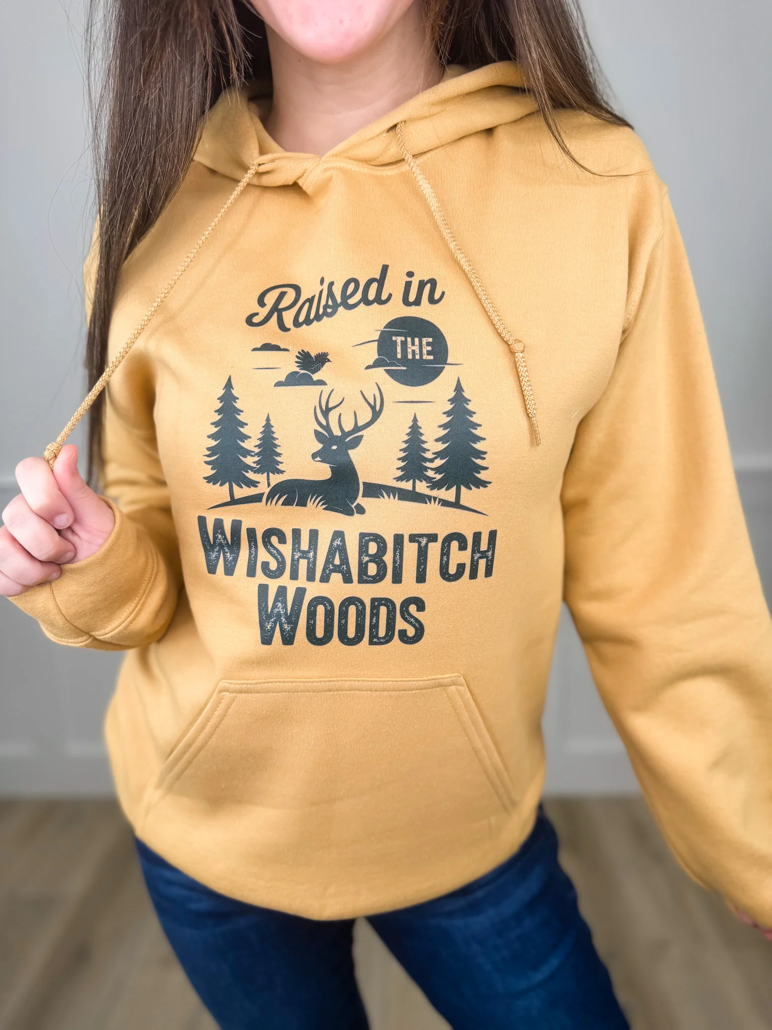 Forest of Feisty Cotton Blend Long Sleeve Marigold Avery Mae Graphic Hoodie Sweatshirt (Gildan)