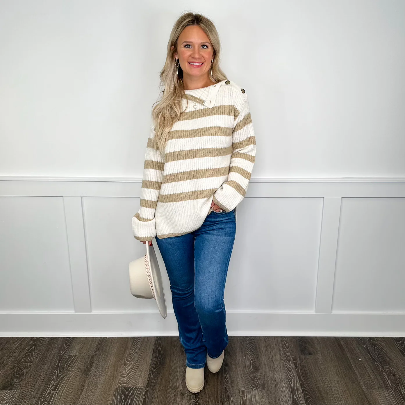 Hem & Thread Can't Stand it Knit Long Sleeve Tan Sweater Top - Image 5