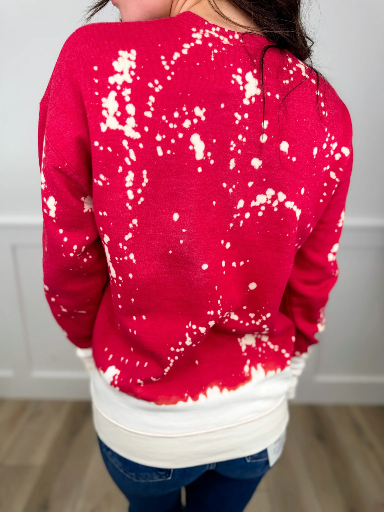Holly Jolly Cotton Blend Bleached Long Sleeve Red Avery Mae Graphic Crewneck Sweatshirt - Image 2
