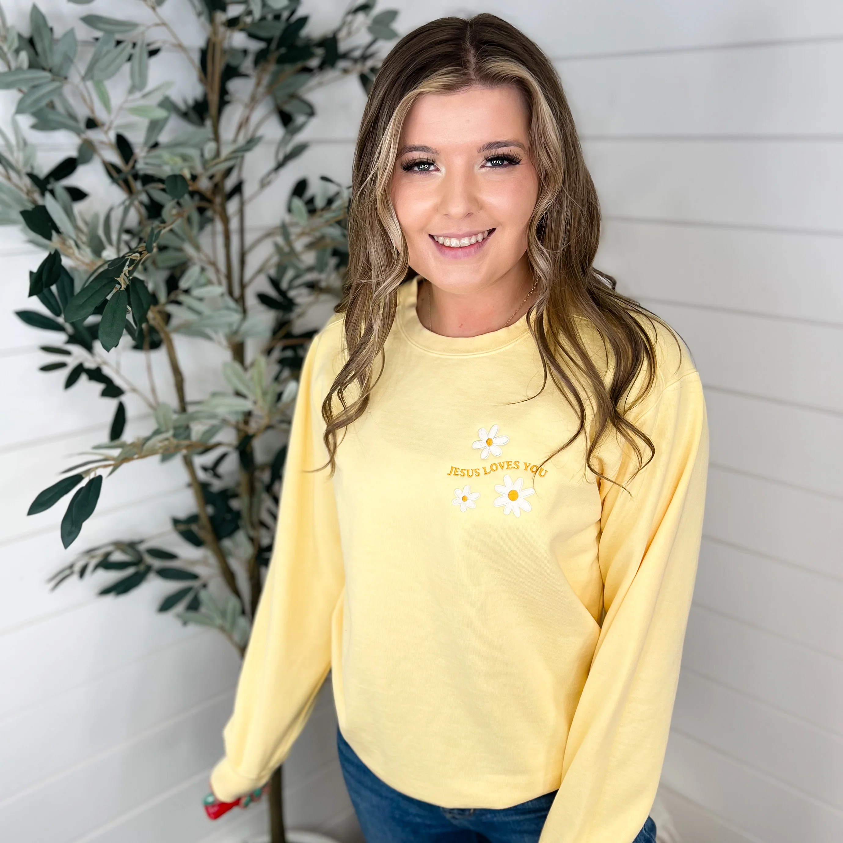 Jesus Loves You Cotton Blend Long Sleeve Avery Mae Graphic Crewneck Sweatshirt - 4 colors! - Image 3