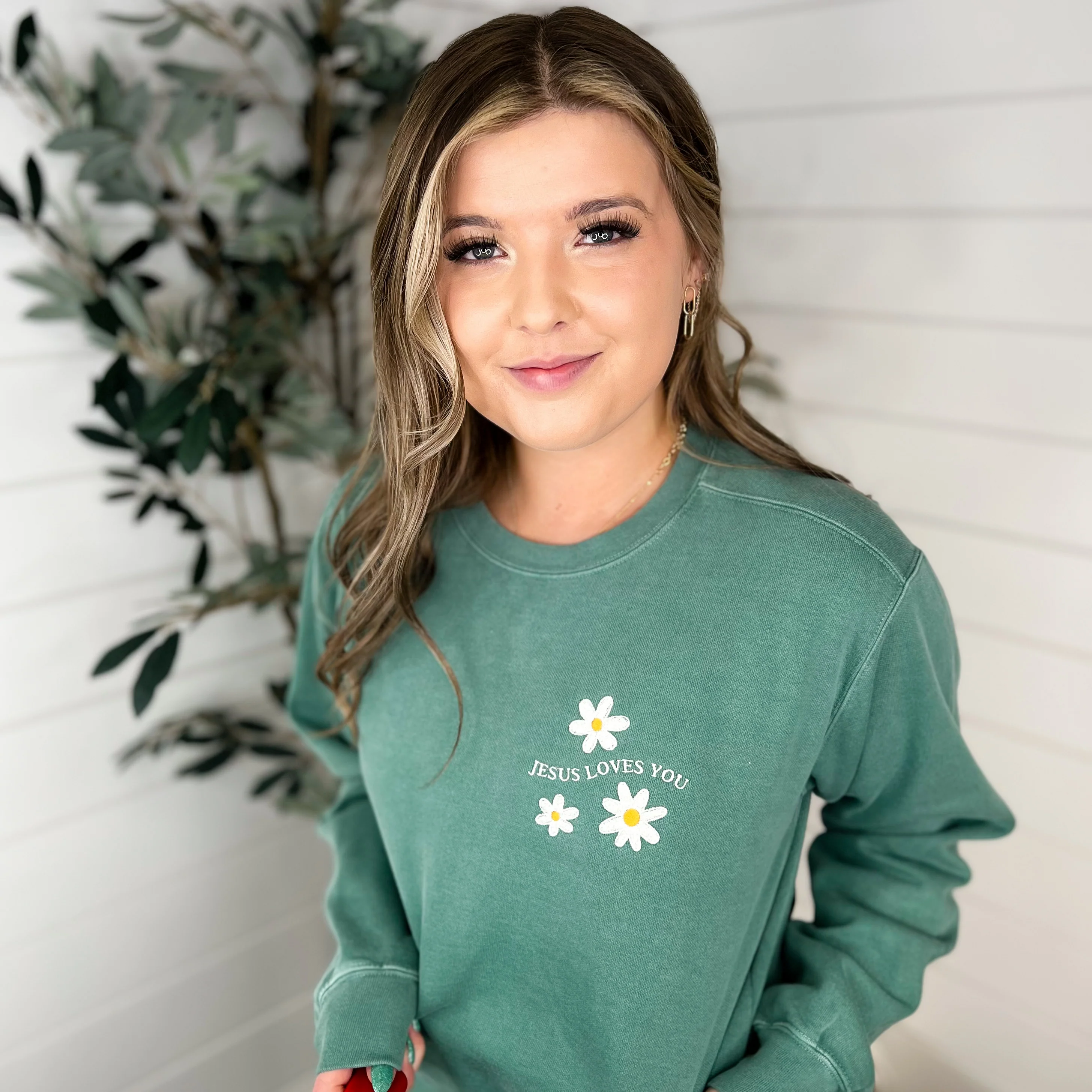 Jesus Loves You Cotton Blend Long Sleeve Avery Mae Graphic Crewneck Sweatshirt - 4 colors! - Image 5