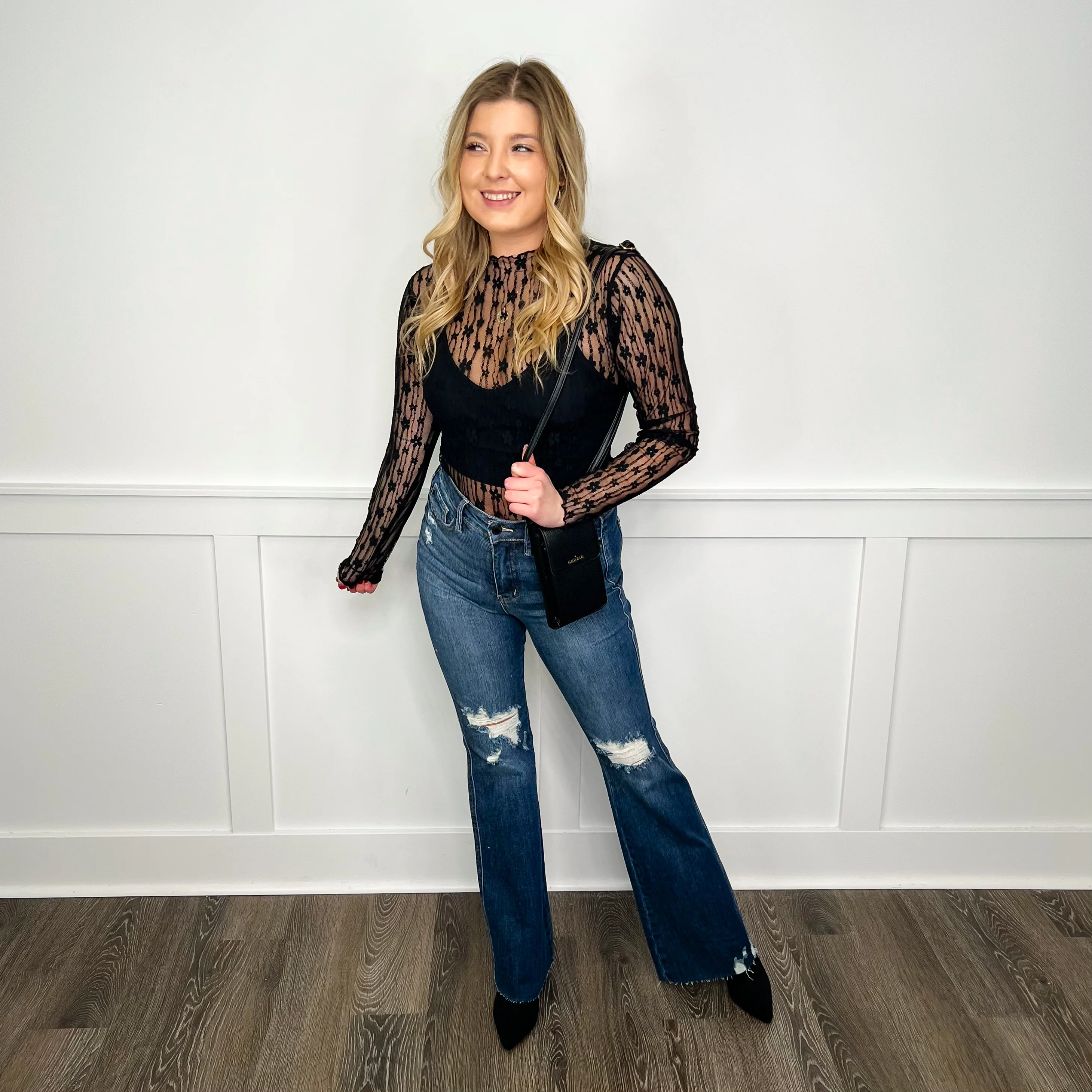 Judy Blue Ellie Tummy Control Distressed High-Rise Raw Hem Flare Dark Wash Jeans - Image 7