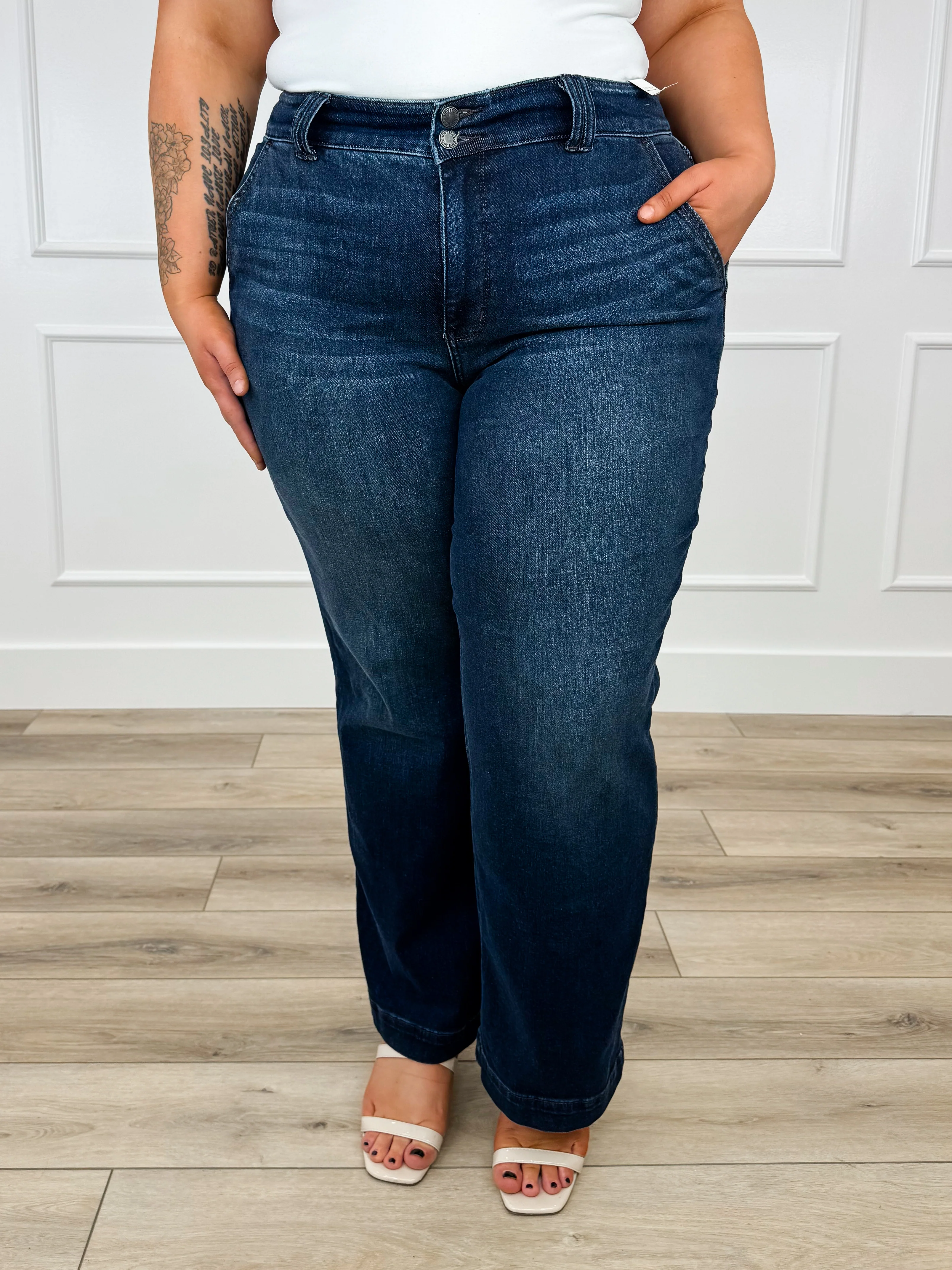 Judy Blue Maisie High-Rise Wide Leg Jeans - Dark Wash (Double Button, Non-Distressed) - Image 11