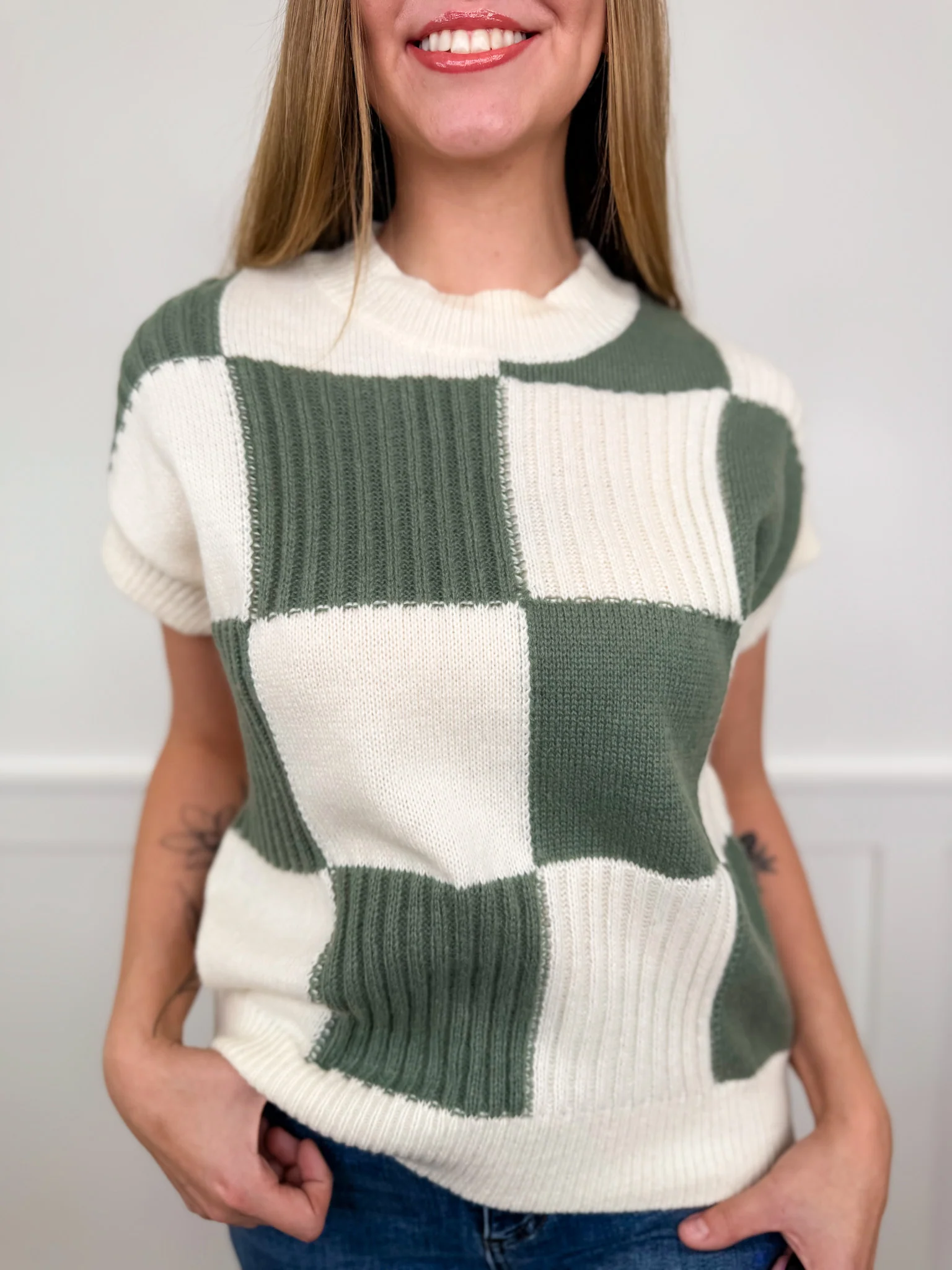 Just Checking it Out Knit Short Sleeve Avery Mae Sweater Top - 2 colors! - Image 2