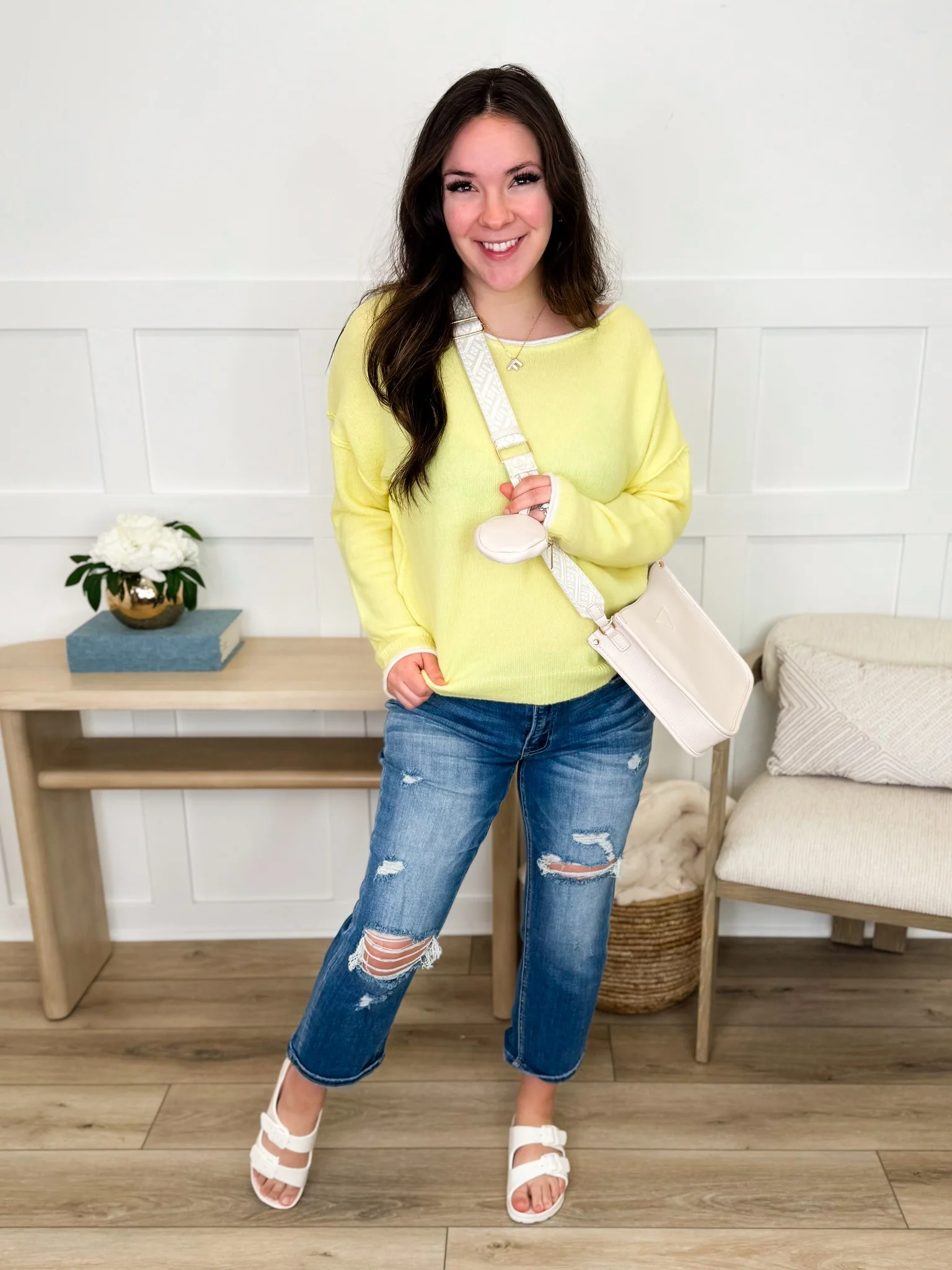 Making it Easy Knit Long Sleeve Yellow Avery Mae Sweater Top - Image 3