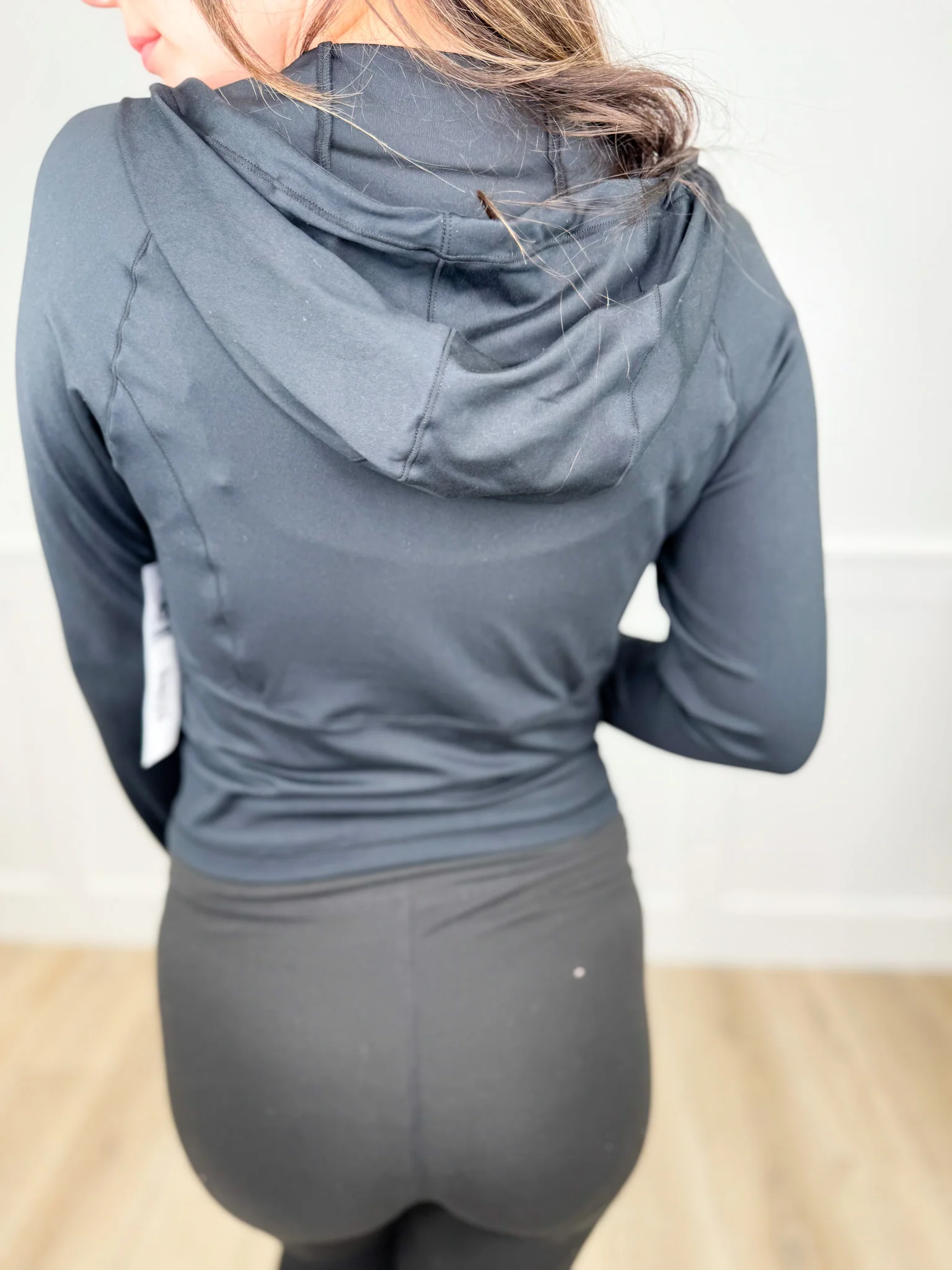 Mono B Looking Fast Long Sleeve Black Mom Cropped Hooded Jacket - Image 2