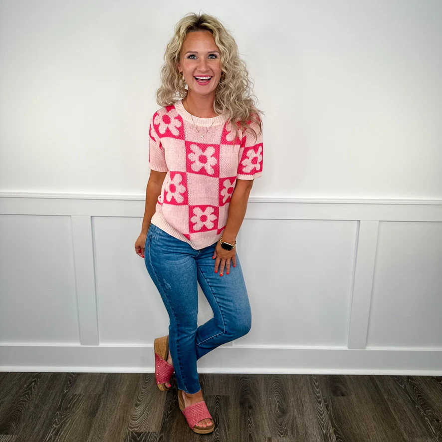 Never Enough Knit Short Sleeve Pink Avery Mae Sweater Top - Image 3