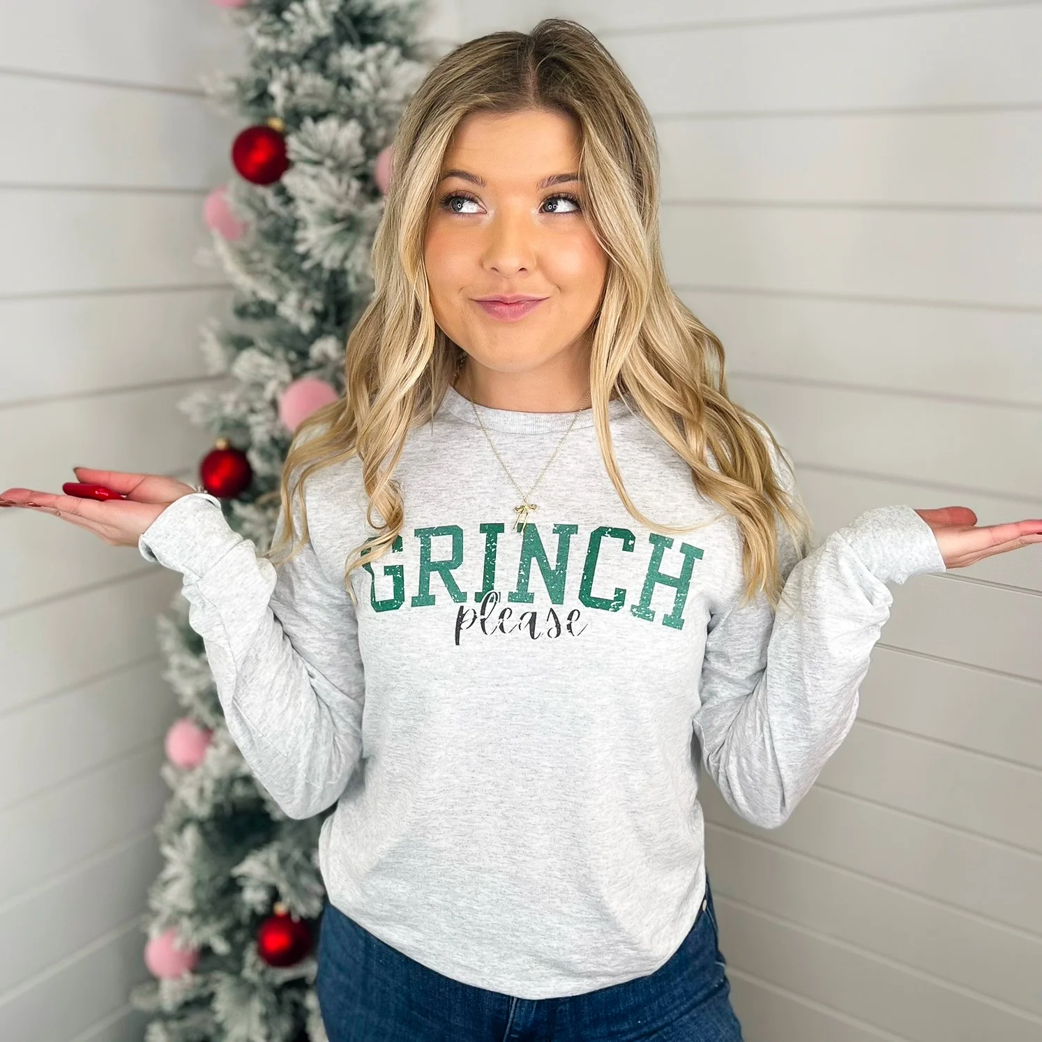 Please G Cotton Blend Long Sleeve Grey Avery Mae Graphic Tee Shirt - Image 3