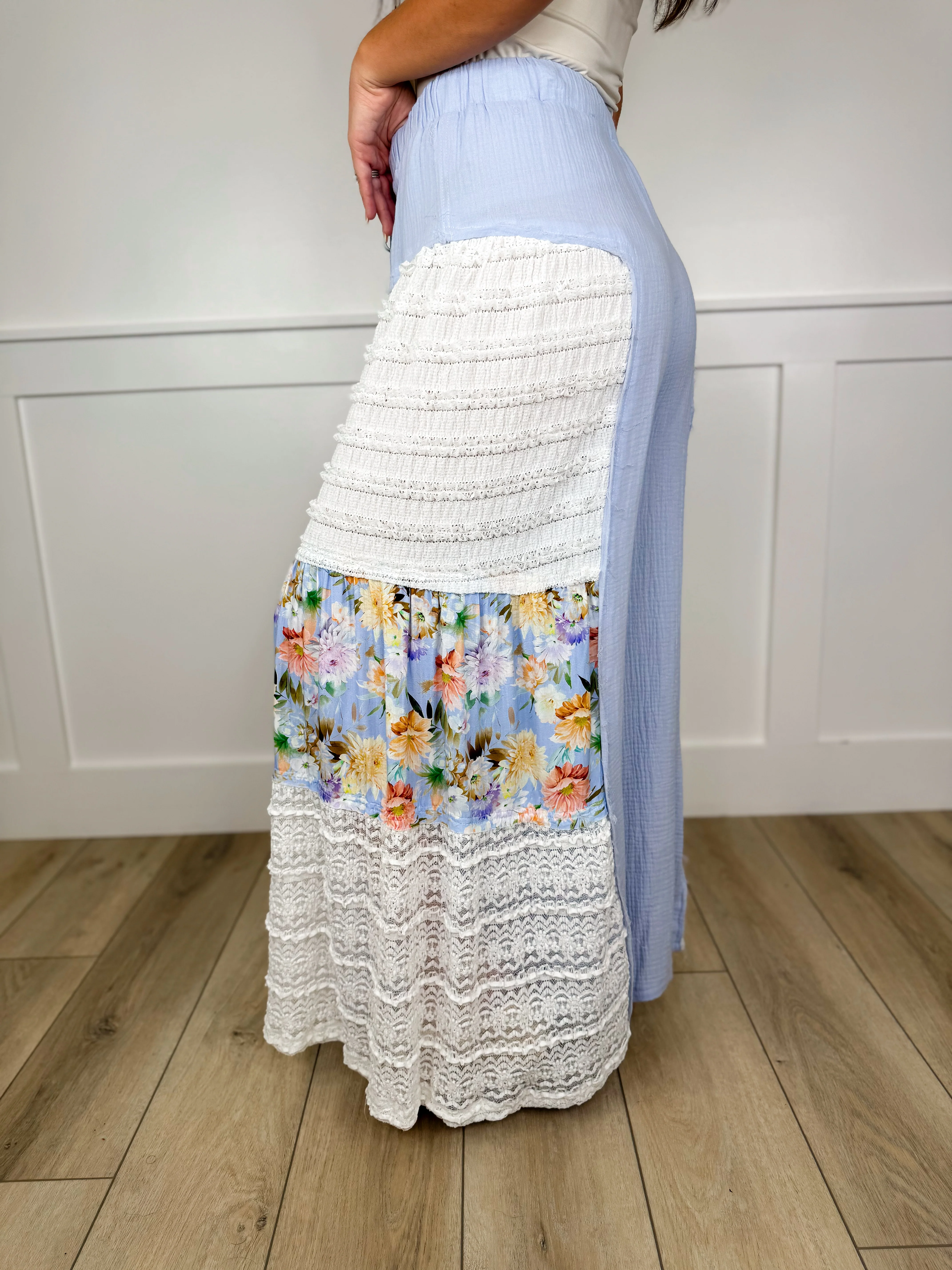 POL Ruffles of Bloom High-Rise Cotton Wide Leg Blue Bottoms - Image 3