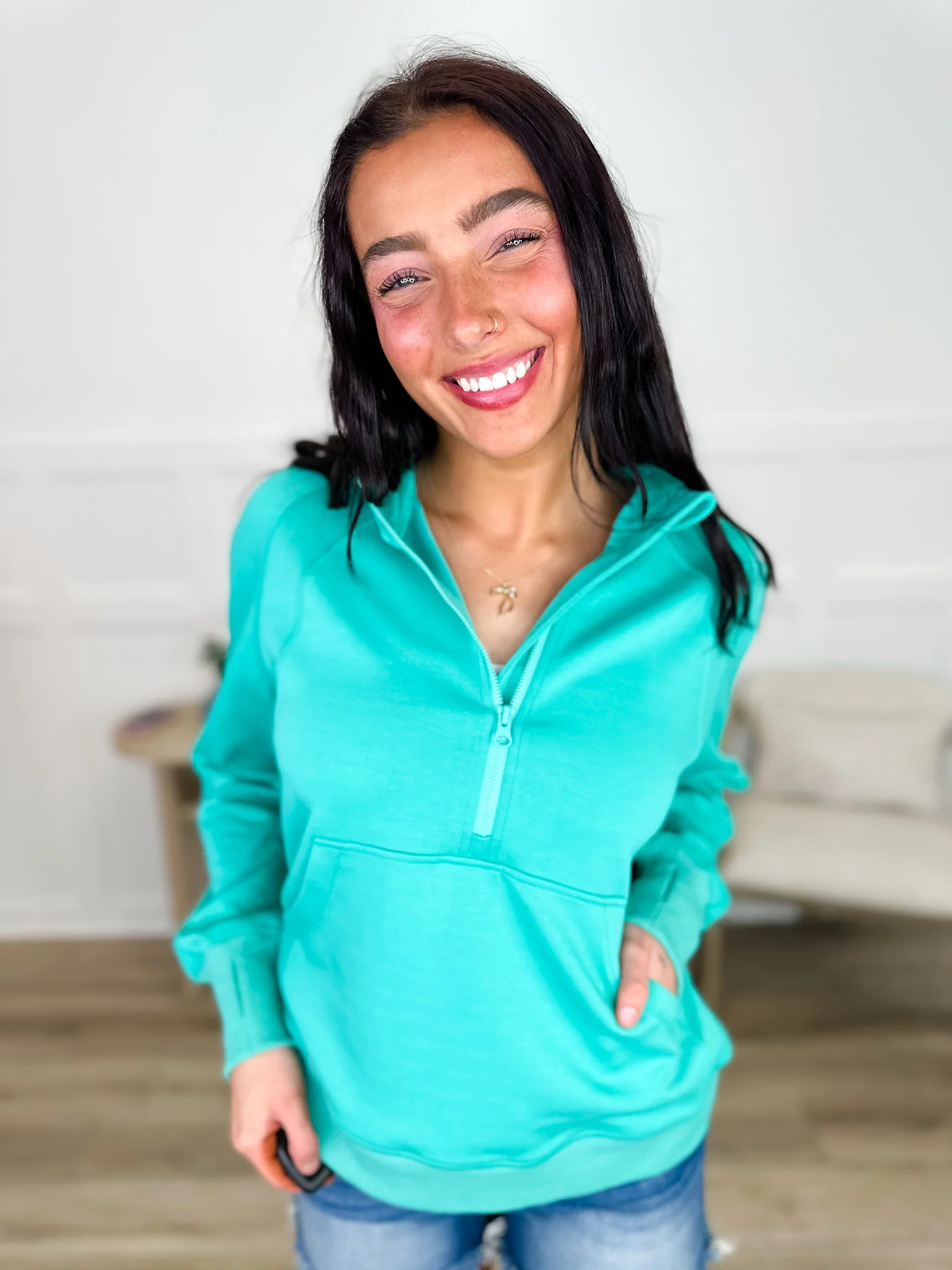 Reality Check Long Sleeve Quarter Zip Avery Mae Hooded Sweatshirt - Multiple Colors - Image 6