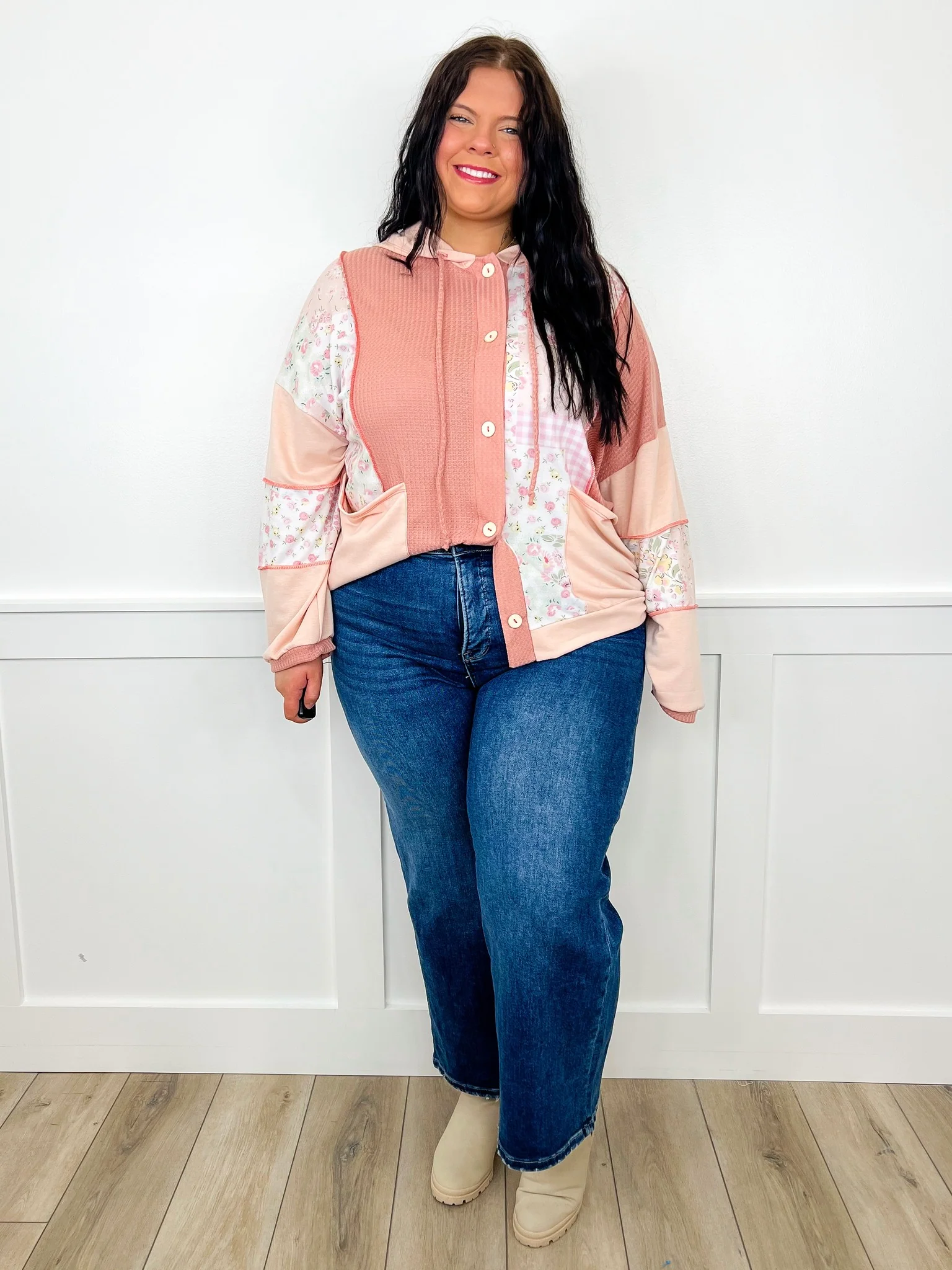 Risen Maeve Tummy Control High-Rise Fray Hem Wide Leg Dark Wash Cropped Blue Jeans - Image 5