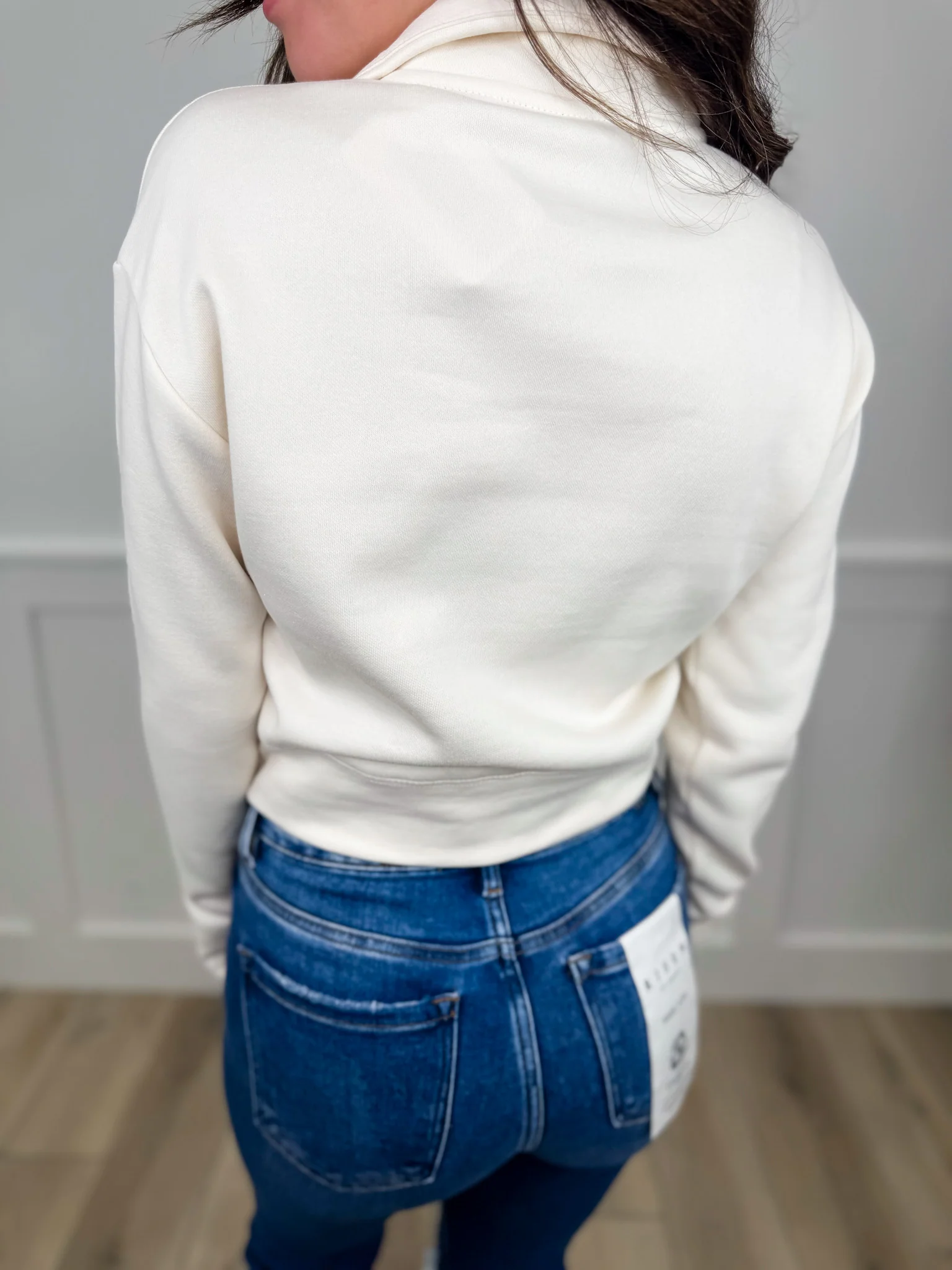 Santa's Favorite Cotton Blend Long Sleeve Cream Avery Mae Cropped Graphic Half Zip Sweatshirt - Image 2