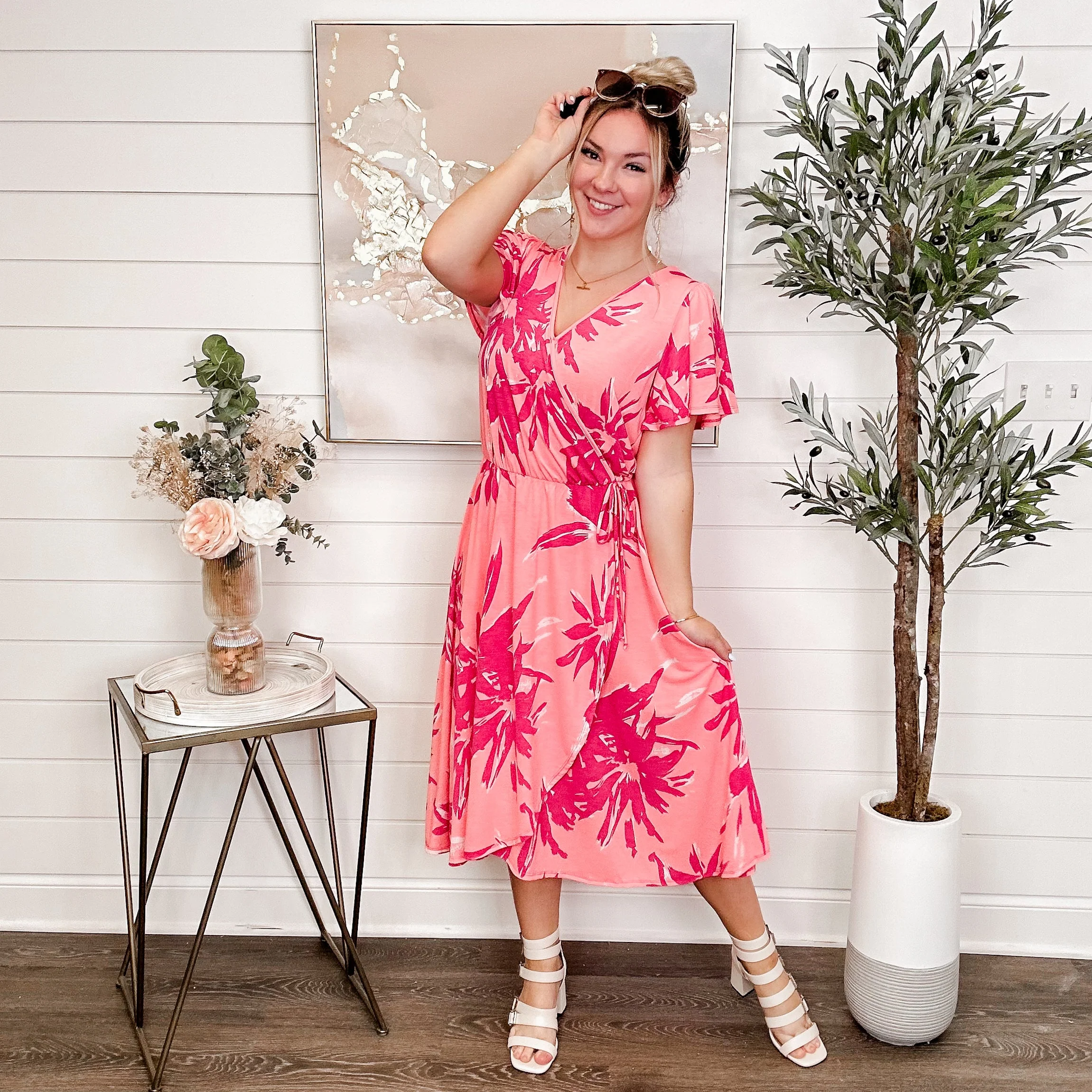 Sew In Love Beauty Flow Wrinkle-Free Short Sleeve Pink Dress