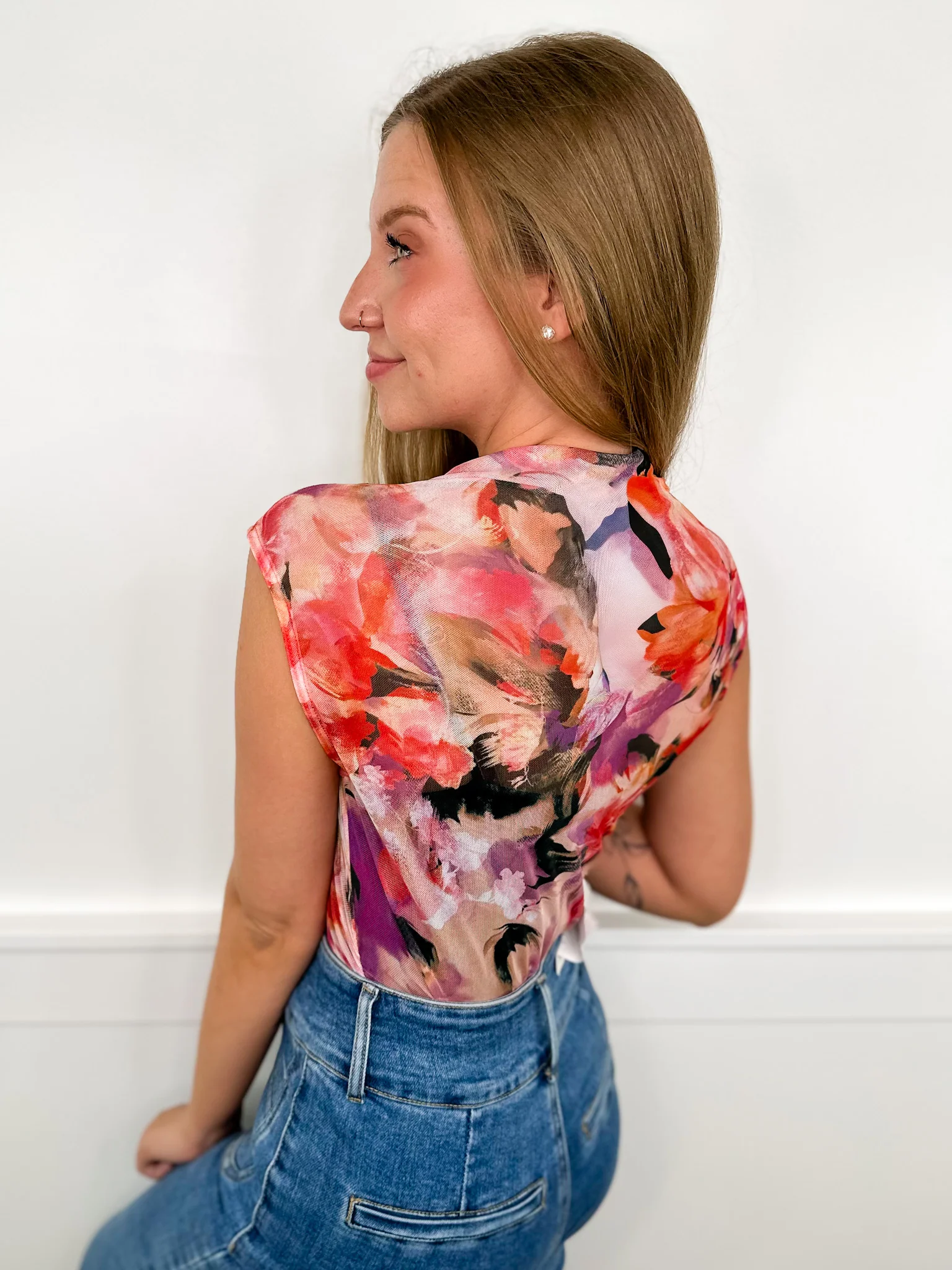 Sew in Love Floral Flair Sheer Mesh Short Sleeve Top - 3 colors! - Image 3