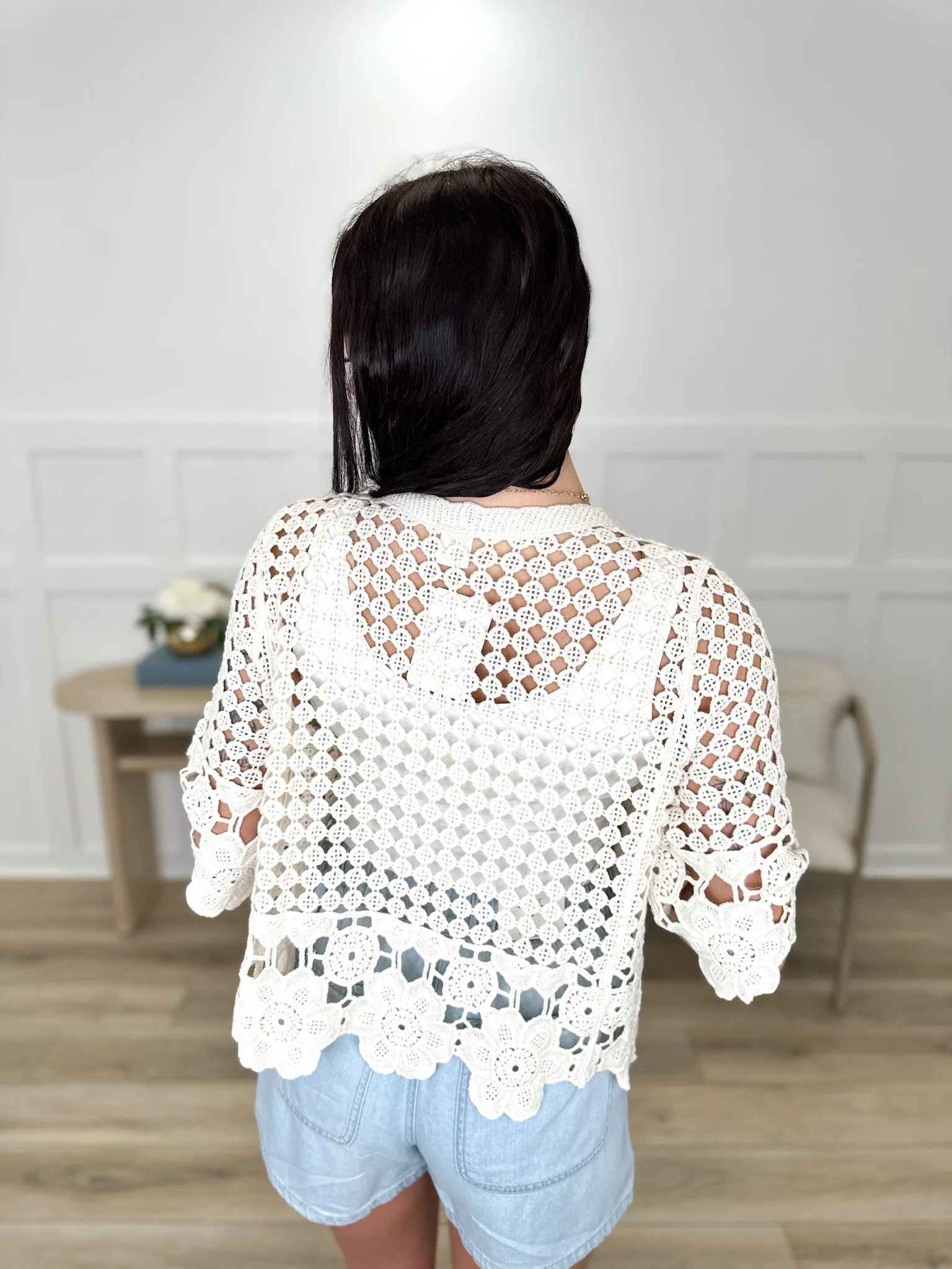 Sew In Love Matter of Time Cotton 3/4 Sleeve Cream Button Up Cardigan - Image 2
