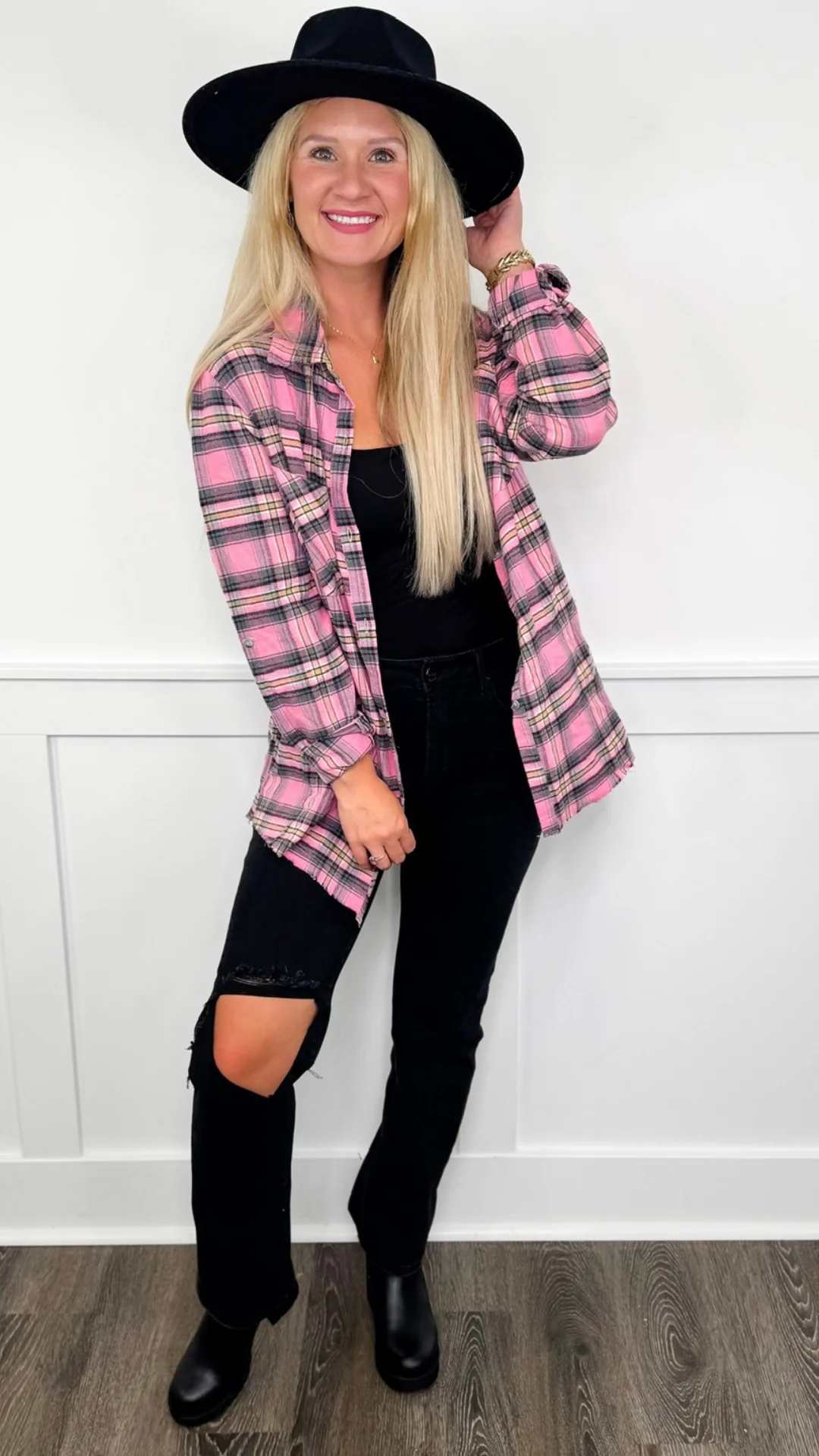 White Birch Avery Mae Every Night's Girls Night Long Sleeve Pink Flannel - Image 3