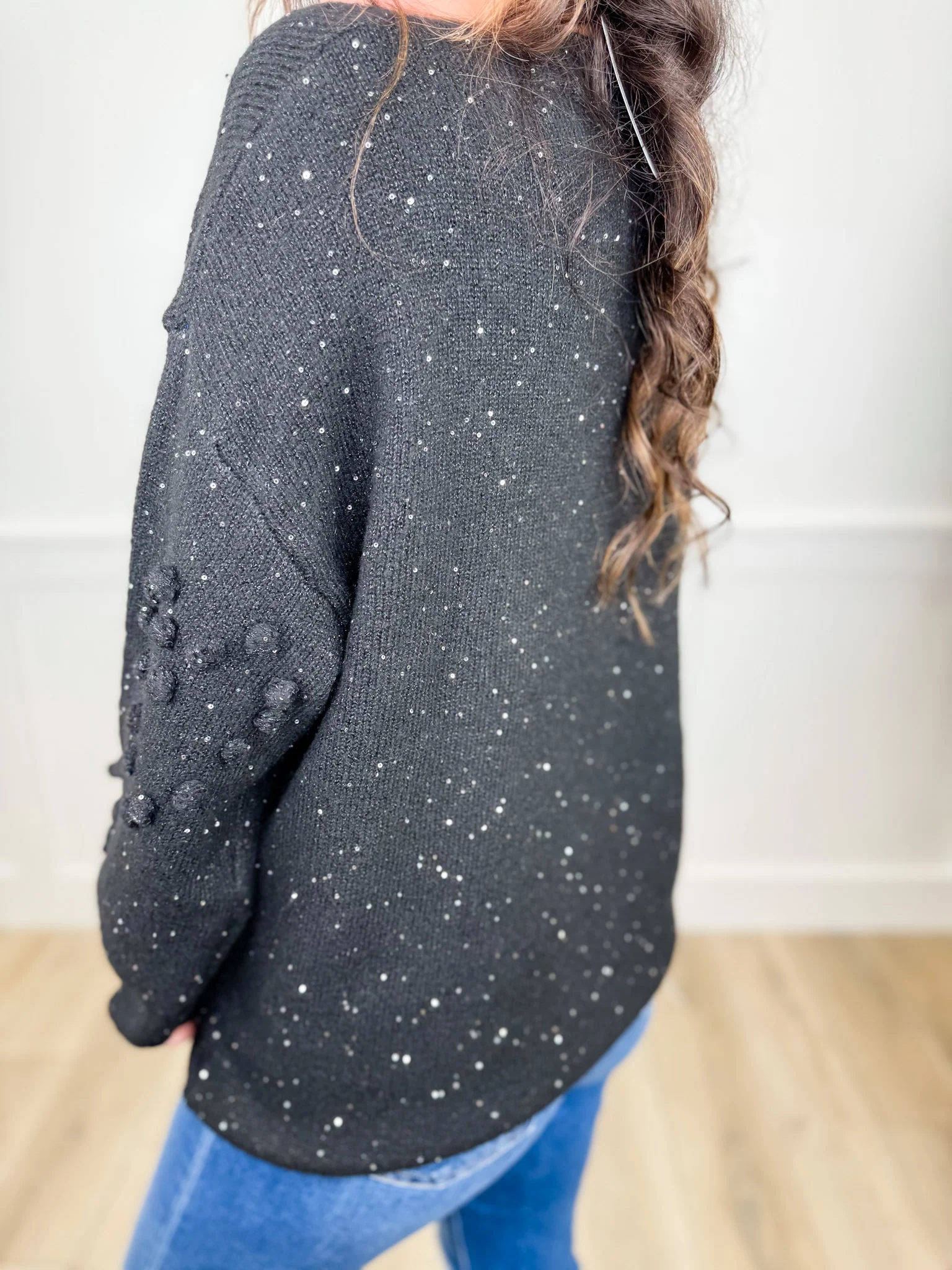 White Birch Counting Days Knit Long Sleeve Black Sweater Top - Image 2