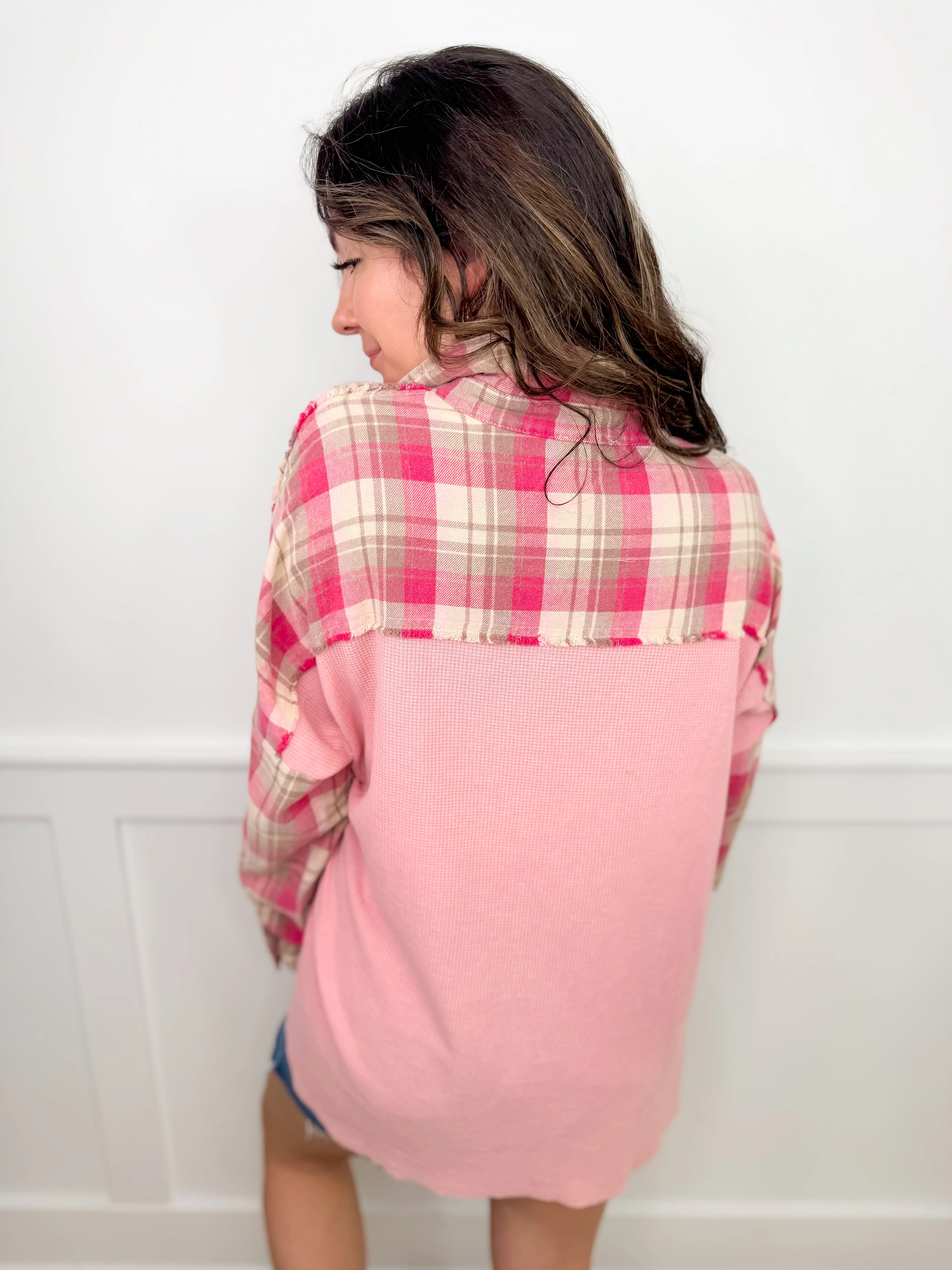 White Birch Listening on Repeat Cotton Long Sleeve Pink Button Up Top - Image 4