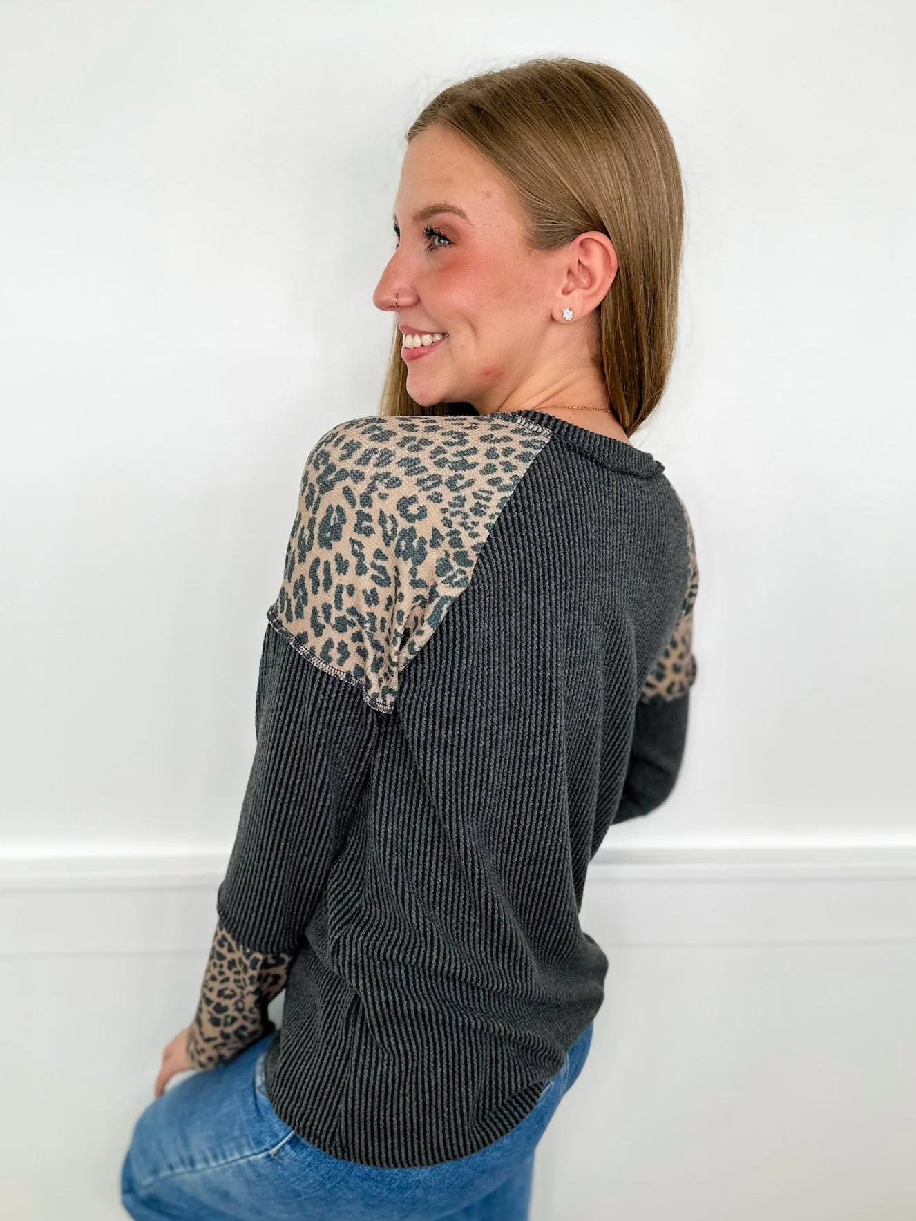 Wildly Chic Ribbed Long Sleeve Black Avery Mae Tunic Top - Image 2