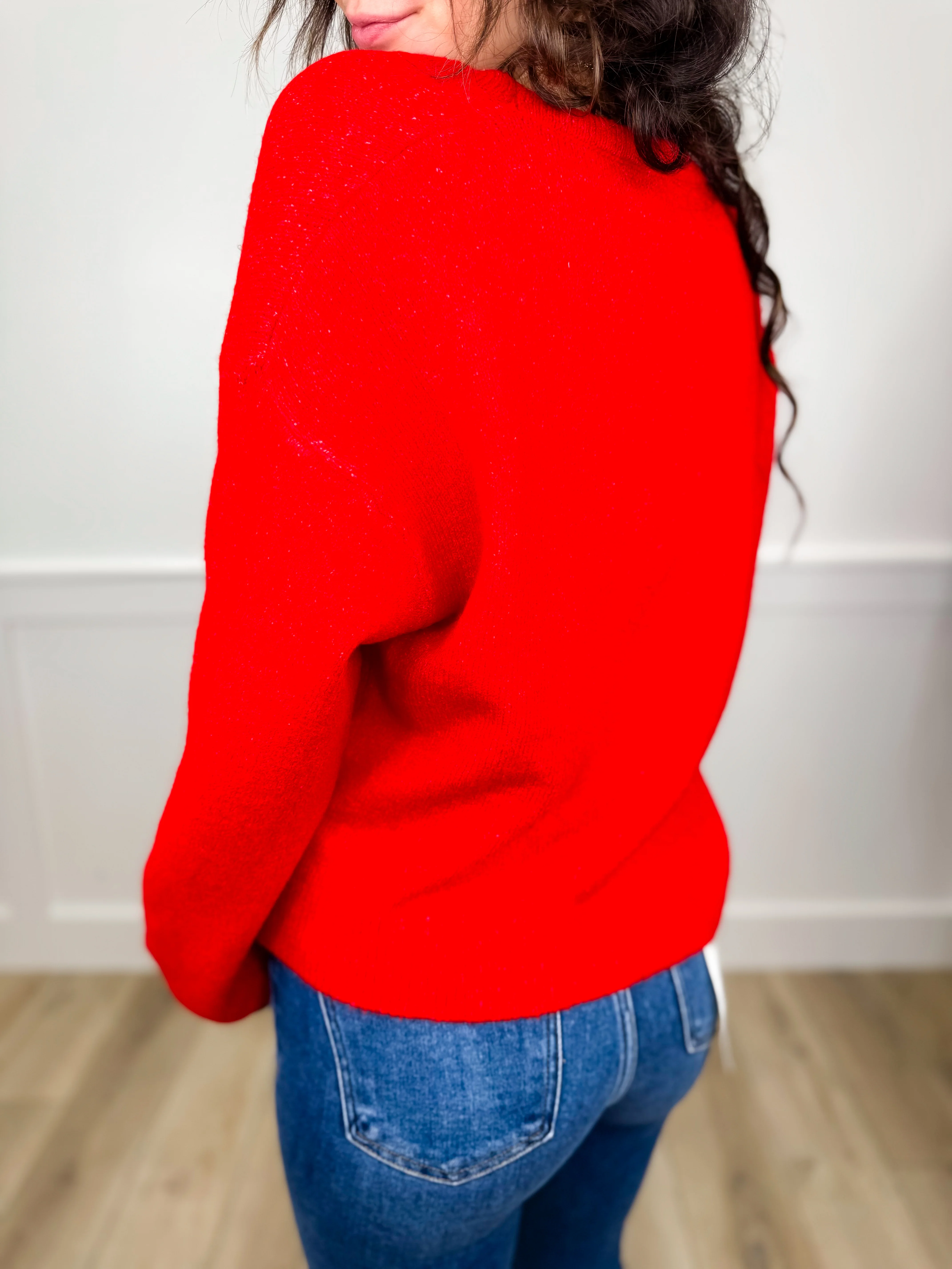 Wishlist Holiday Statement Knit Long Sleeve Red Avery Mae Cardigan - Image 2