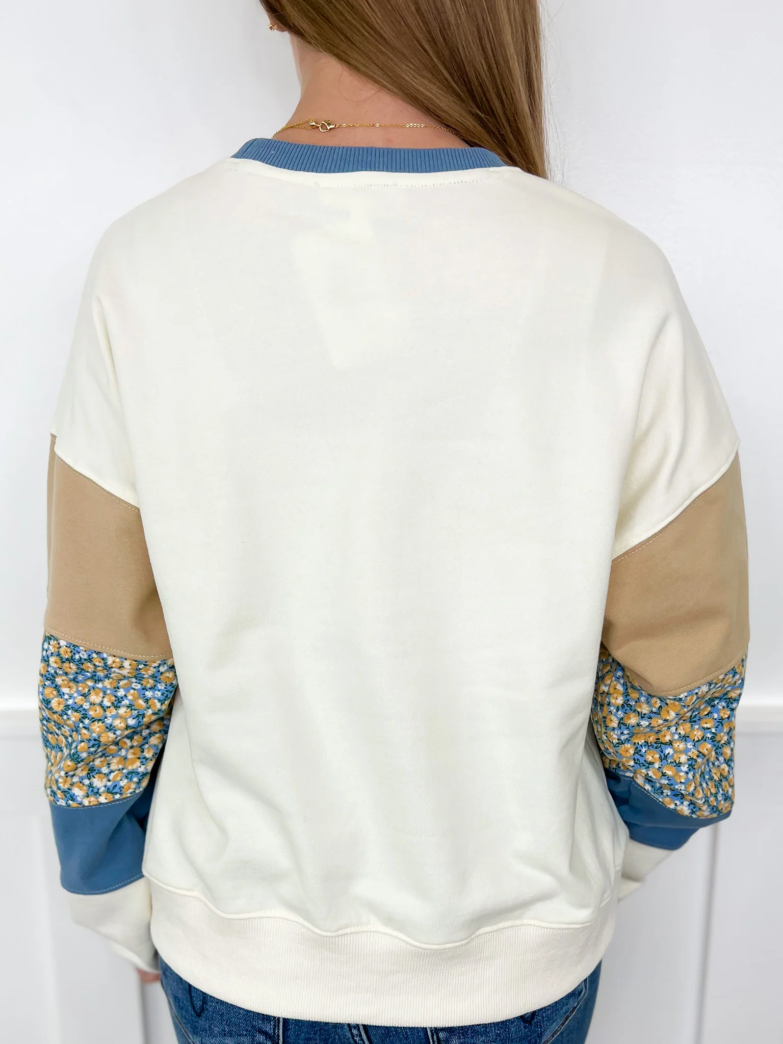 Wishlist The Rhythm of Bloom Cotton Long Sleeve Cream Mom Cropped Top - Image 2