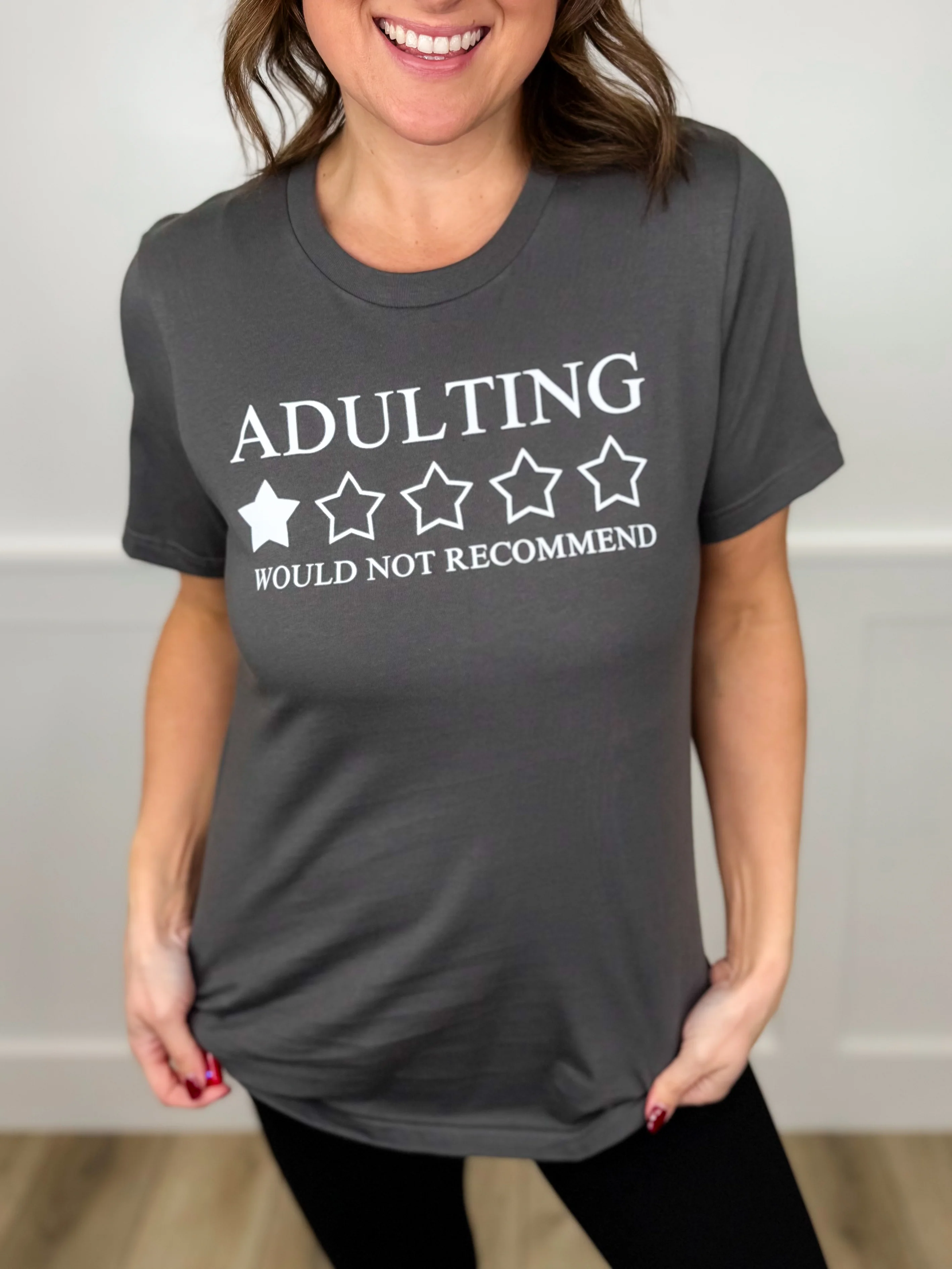 Would Not Recommend Cotton Short Sleeve Grey Avery Mae Graphic Tee Shirt (Bella+Canvas)