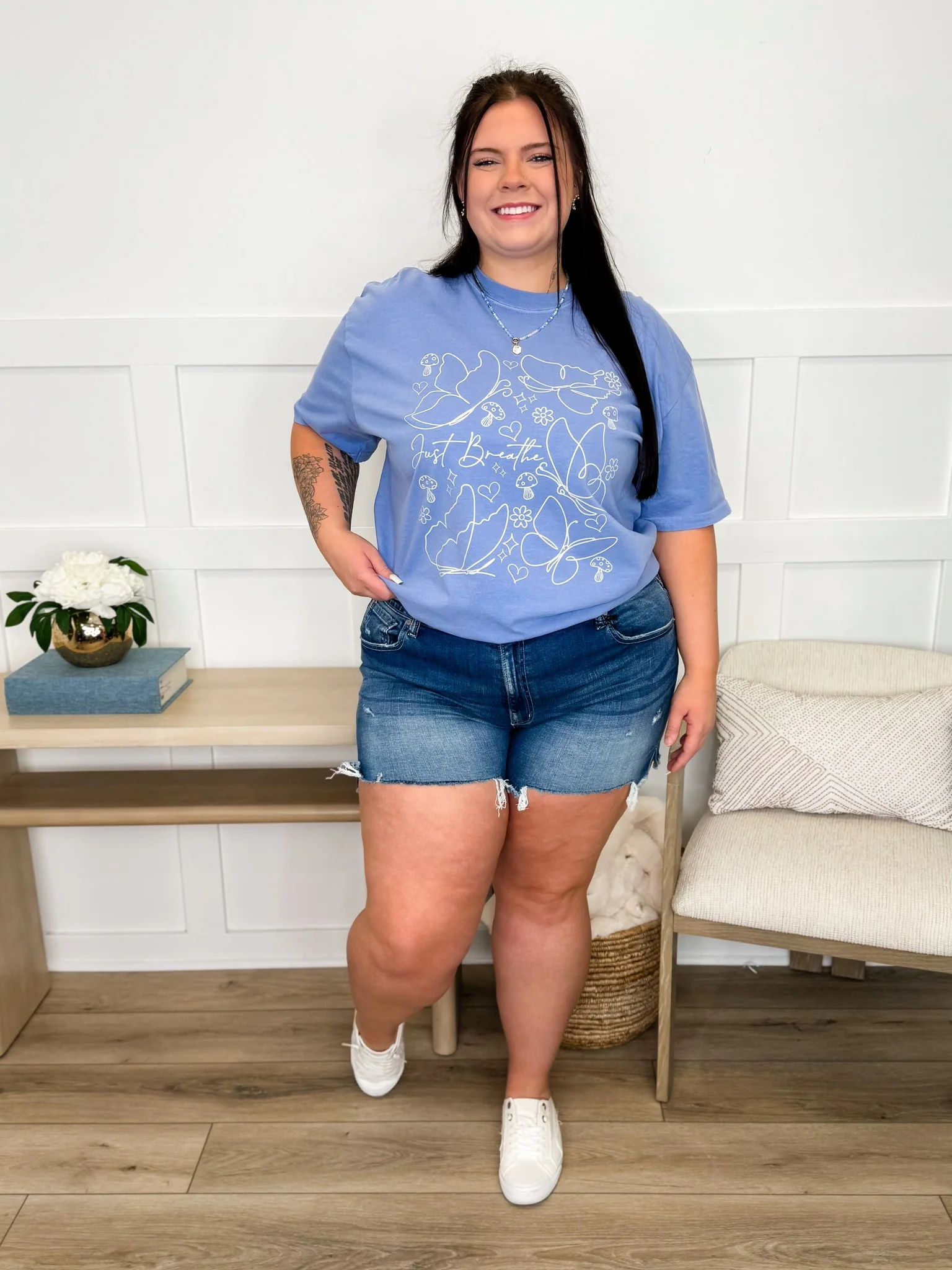 Zenana Fully Myself Distressed High-Rise Denim Shorts - Dark Wash (Fray Hem, Distressed) - Image 3